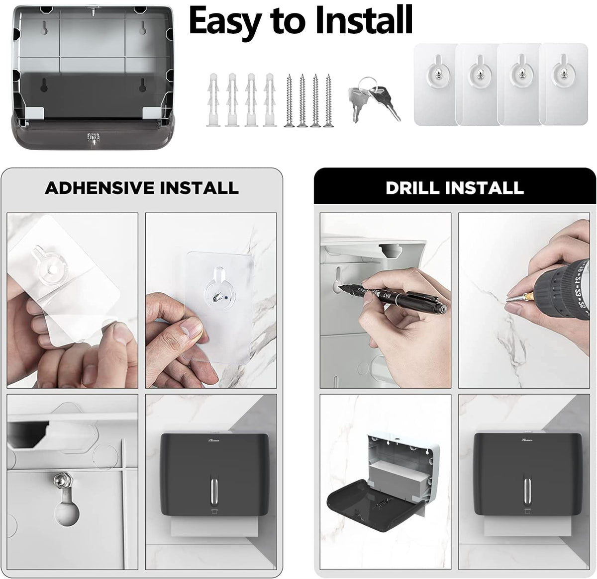 Paper Towel Dispenser Wall Mount Commercial with Key Lock Compact Multifold Paper Towels Dispenser Wall Mount Folded Hand Towel Dispenser Holder for Bathroom Office Kitchen