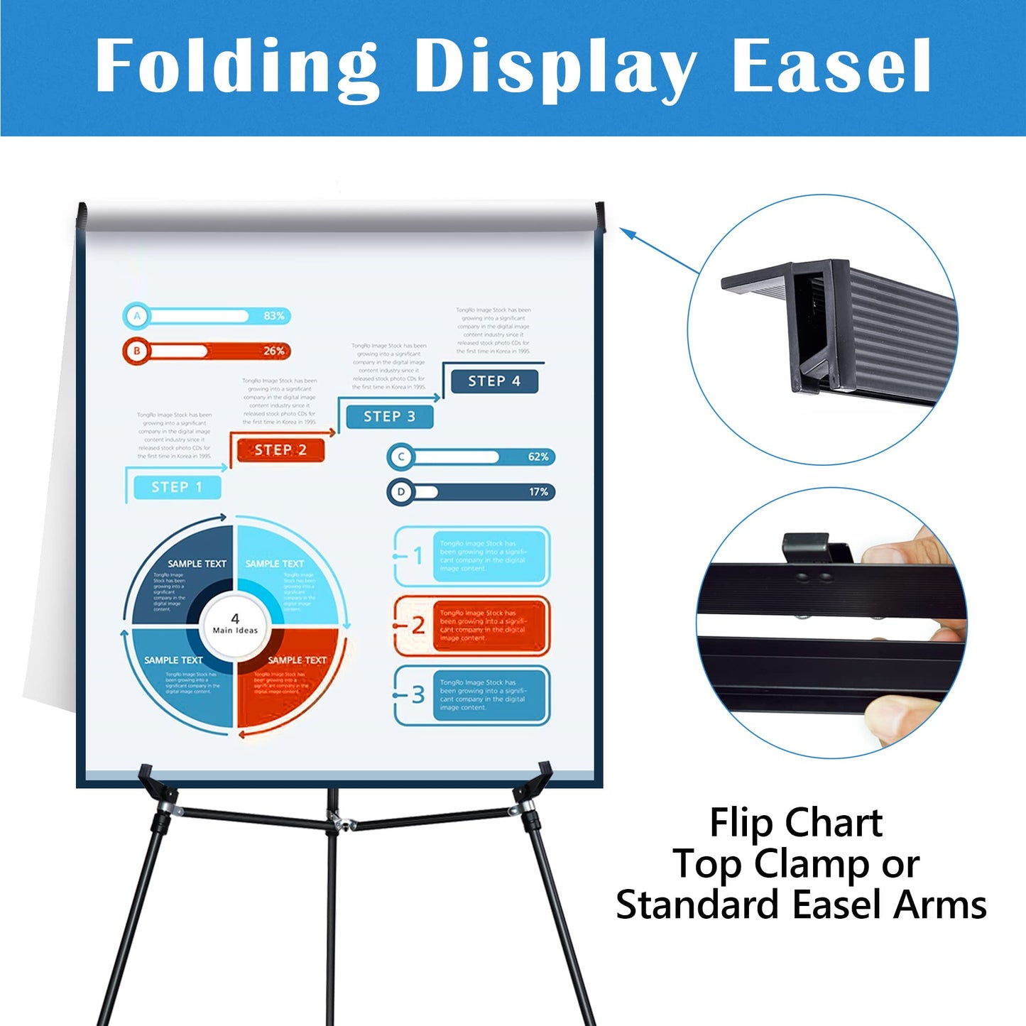 Falling in Art Aluminum Flip Chart Display Easel Stand with Adjustable Floor for Boardroom, Whiteboard, Paper Pads, Signage, 63 1/2'' High, Black