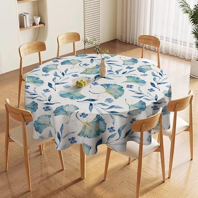 YCness Autumn Maple Leaves Tablecloth, Thanksgiving Autumn Harvest Watercolor Ginkgo Biloba Leaves Table Cover for Party Picnic Dinner Decor 50x50 Inch Round