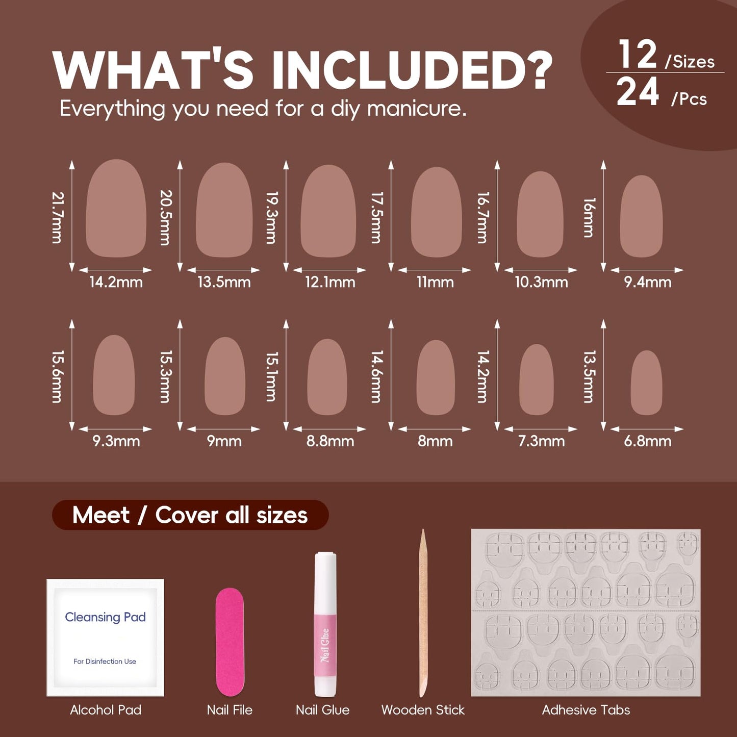 HOSAILY Dark Brown Red Polka Dot Press on Nails Short oval, 24pcs Glossy Fall Winter Glue on Nails, Stick on Nails Press ons for Women