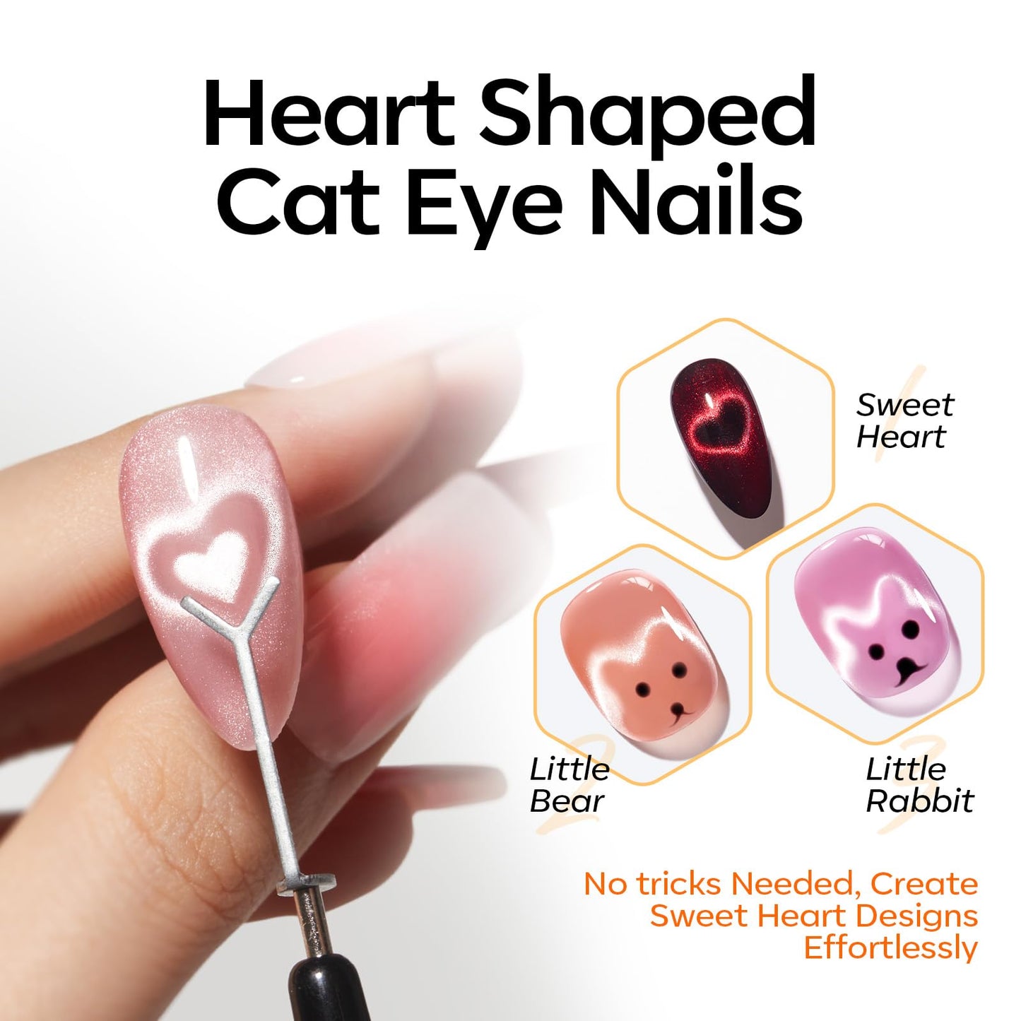 modelones Cat Eye Magnet Set, Heart French Cateye Gel Polish Nail Tools Kit Dual-Head 3 IN One Magnets Pen Heart Round Square Flower Glassy Moon Multi Effect Nail Art Designs Home DIY Salon Use