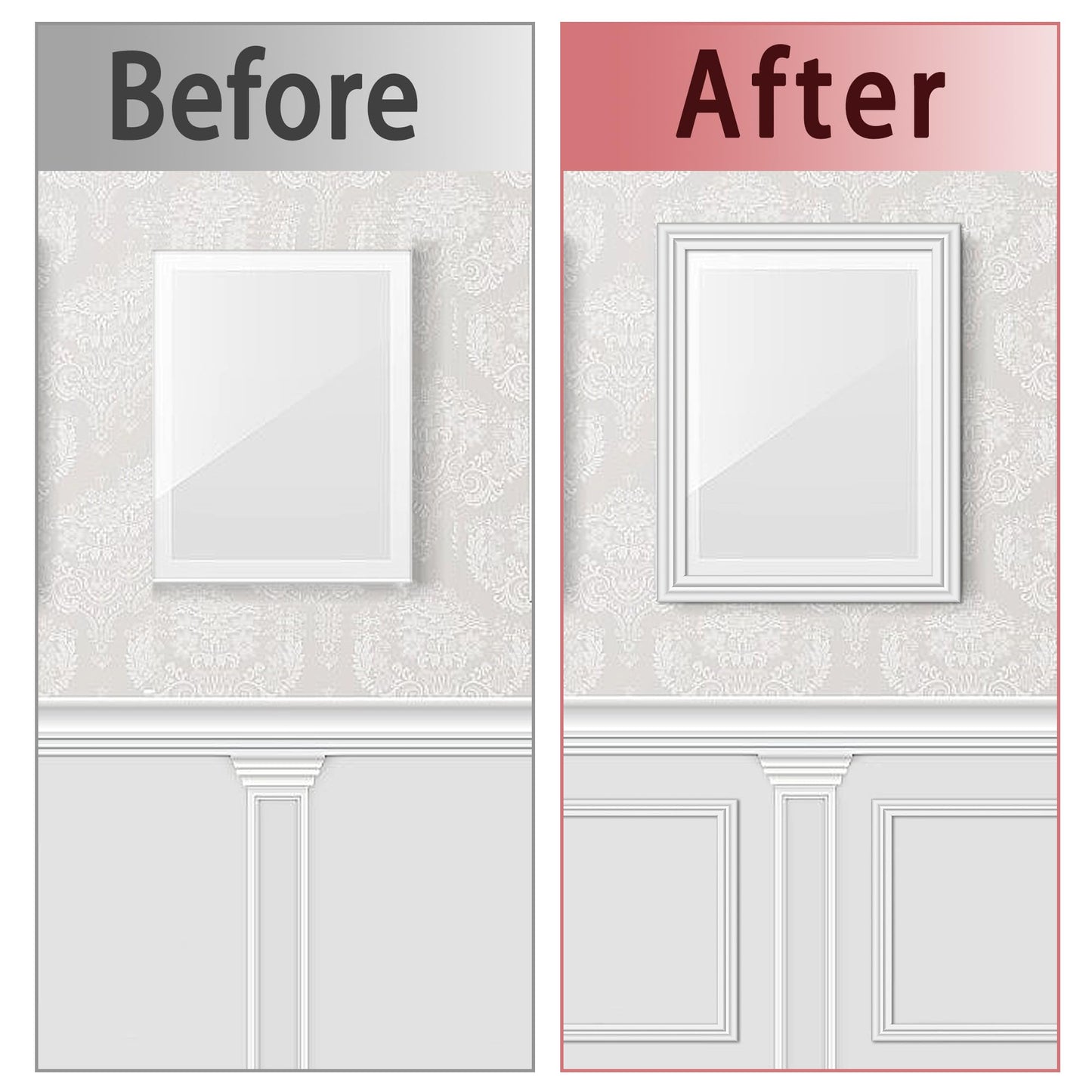 moonoom 20 Ft x 1.6''Wall Decoration Molding Trim,Self-Adhesive 3D Chair Rail Panel Molding, Flexible DIY Wall Trim for Walls Mirror Window Frame and Home Decoration