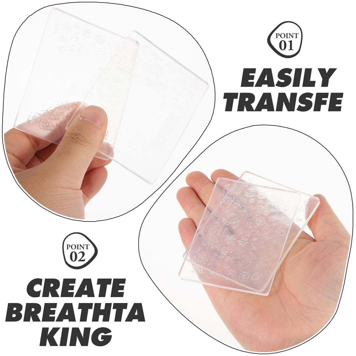 FRCOLOR Nail Art Silicone Stamping Plates 2 Pcs 3.14X2.36 Inch Nail Template Set with 3D Embossed Patterns for DIY Manicure Pedicure Art Molds