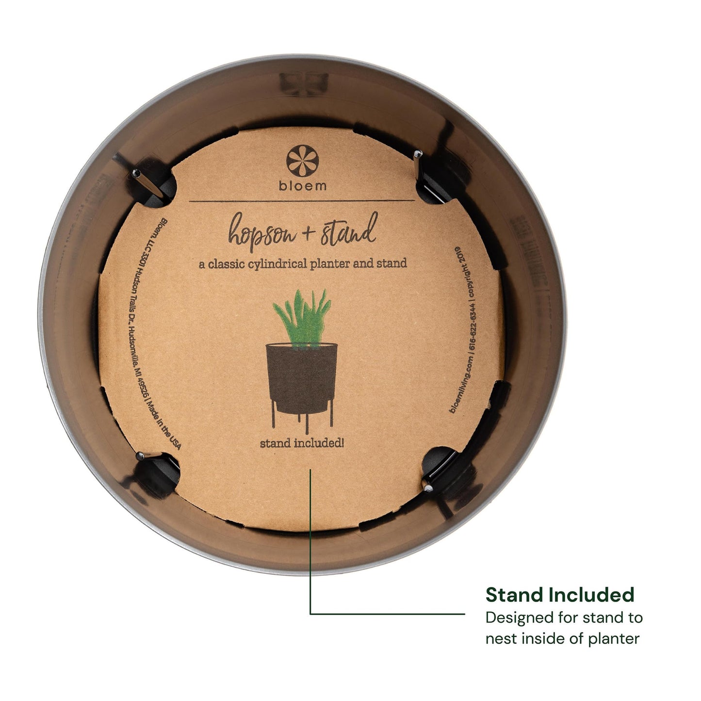 Bloem Hopson 10" Plastic Cachepot with Metal Stand - Decorative Indoor Planter with Black Metal Stand, Charcoal