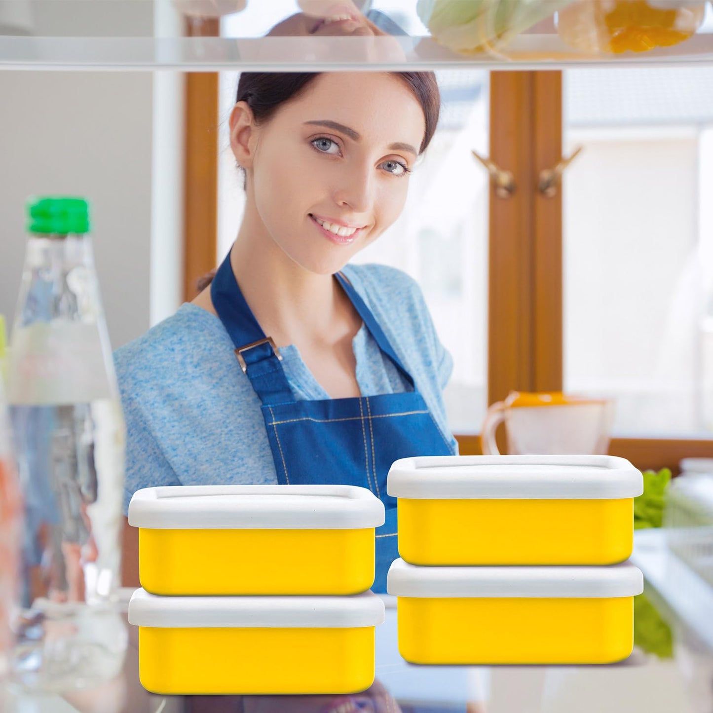 Nuogo 8 Pcs 1 Cup Silicone Freezer Containers with Lid Soup Freezer Molds Silicone Soup Containers Rectangle Trays Reusable Food Preserving Tray Ice Trays for Soups Sauces Stews(Yellow)