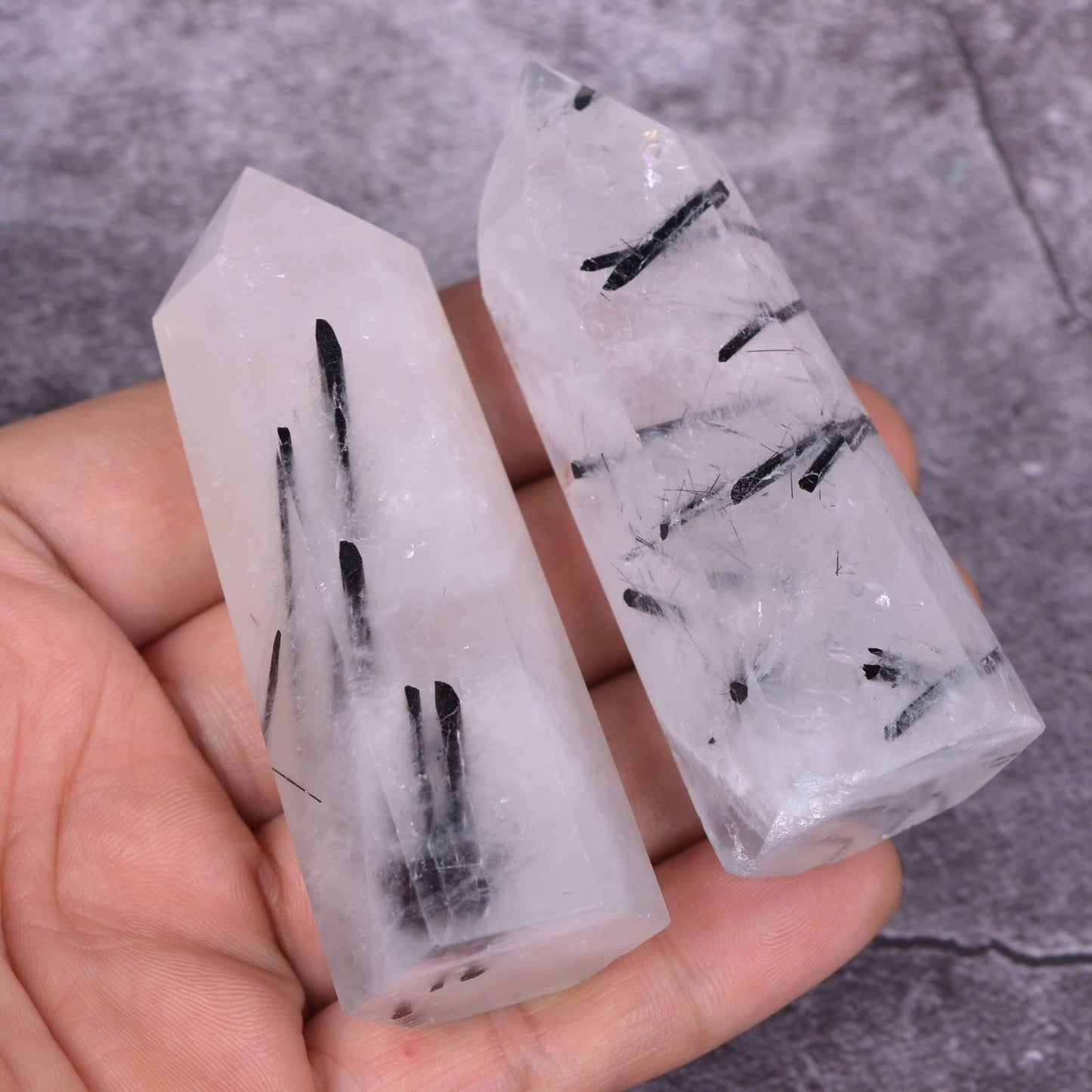 Large Black Rutilated Quartz Crystal Tower Healing Crystal Wand For Spiritual Use Hexagonal Point Reiki Chakra Gemstone Home Office Decor For Gift