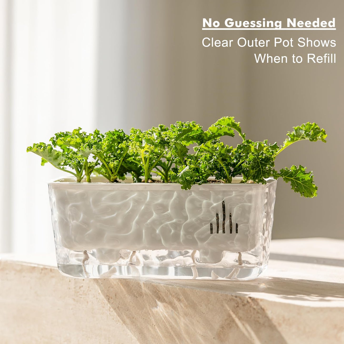 Self Watering Pots for Indoor Plans, 2 Packs Window Boxes Planters Rectangle Self Watering Planter 11 in Rectangular Clear Plant Pots Long Herb Windowsill Planter Flower Box Succulent Planters