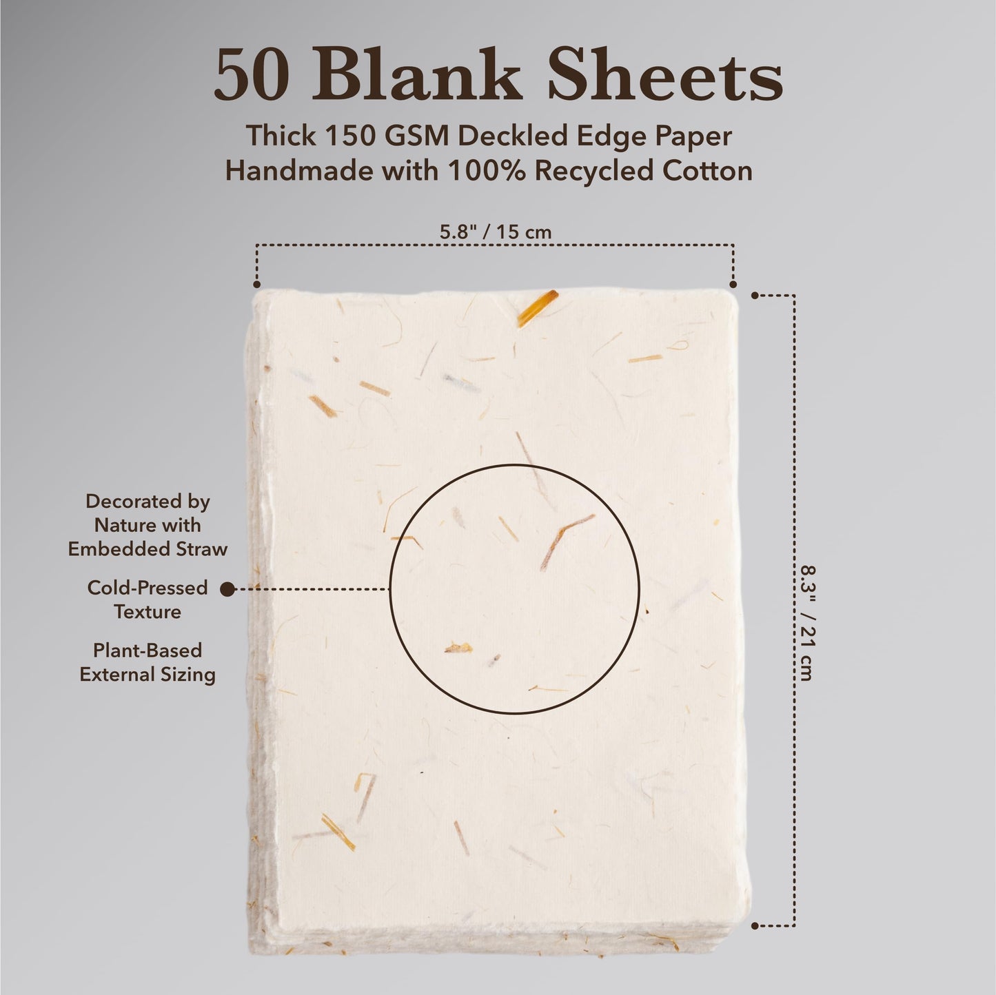 Wanderings Cream A5 Handmade Deckled Edge Cotton Paper - Cold Pressed Texture - Paint, Watercolor, Writing, Printer, Cards, Invitations, Menus, Arts and Crafts. 50 Pack 150gsm - 5.8" x 8.3"