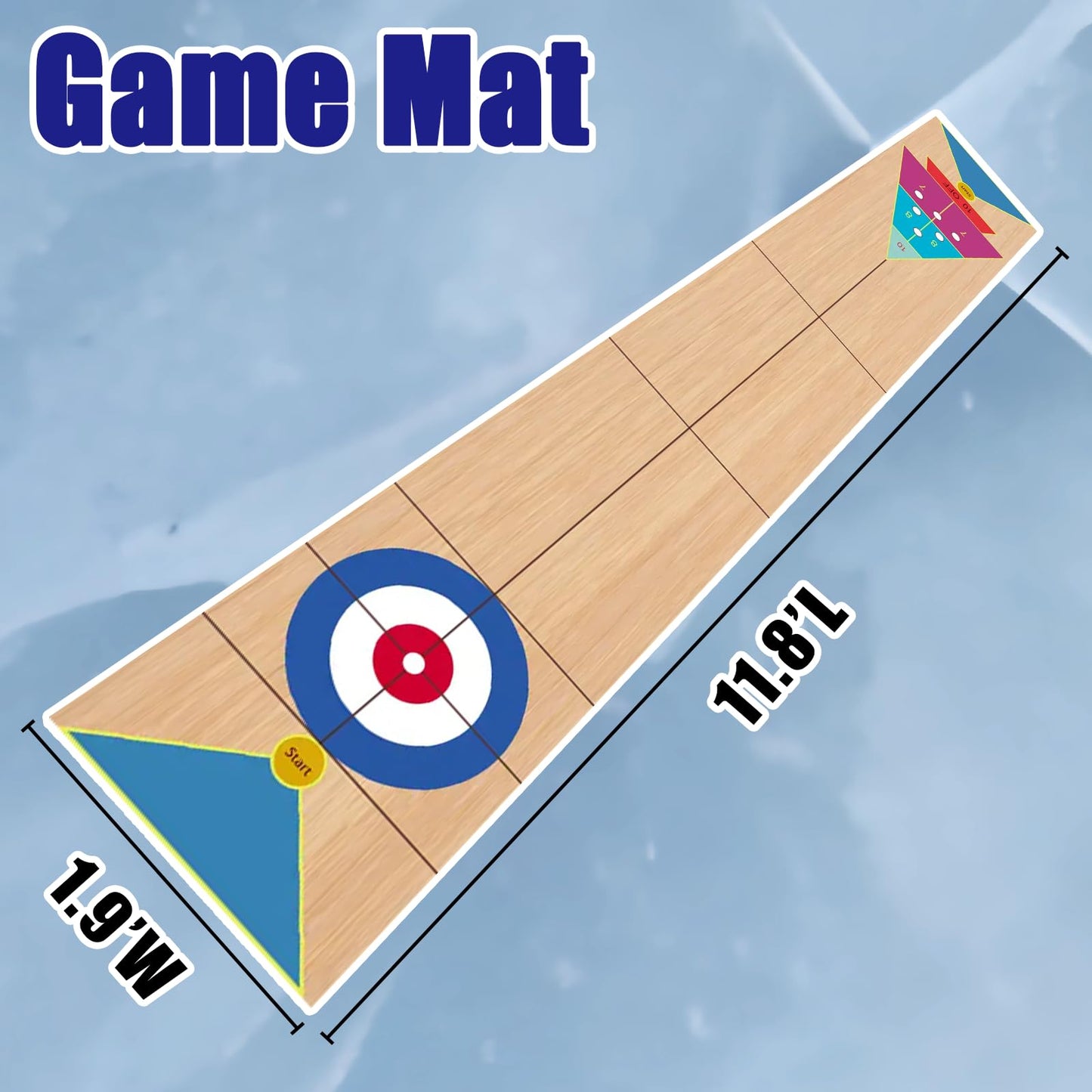 WodGod 11.8’L Shuffleboard, Curling and Bowling 3 in 1 Board Game Set,with 11.8 Foot Game Mat,2 Cues,8 Curling Rocks,6 Bowling Pins,Fun Family Game
