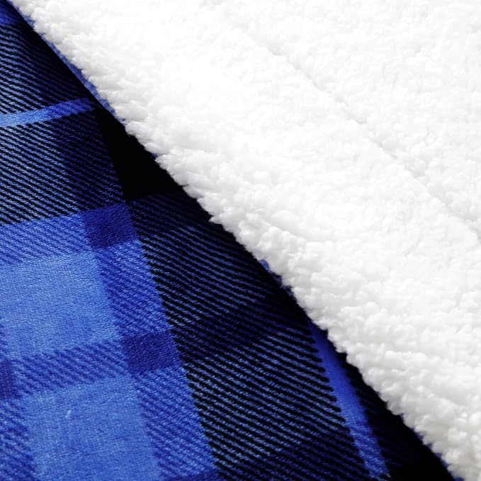 SOCHOW Sherpa Plaid Fleece Throw Blanket, Double-Sided Super Soft Luxurious Bedding Blanket 90 x 108 inches, Blue