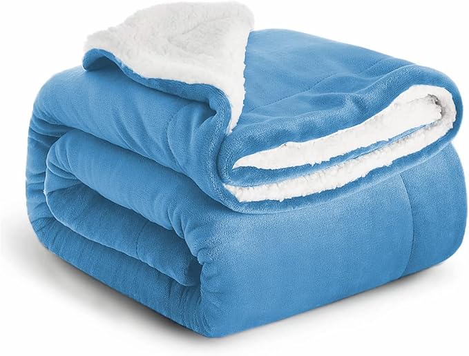 IR Imperial Rooms Sherpa Fleece Throw Blanket for Couch - Soft and Fuzzy Light Blue Blanket for Winter - Reversible Thick and Warm Fluffy Throw Blankets for Bed, Camping and Travel, 50x60 Inches