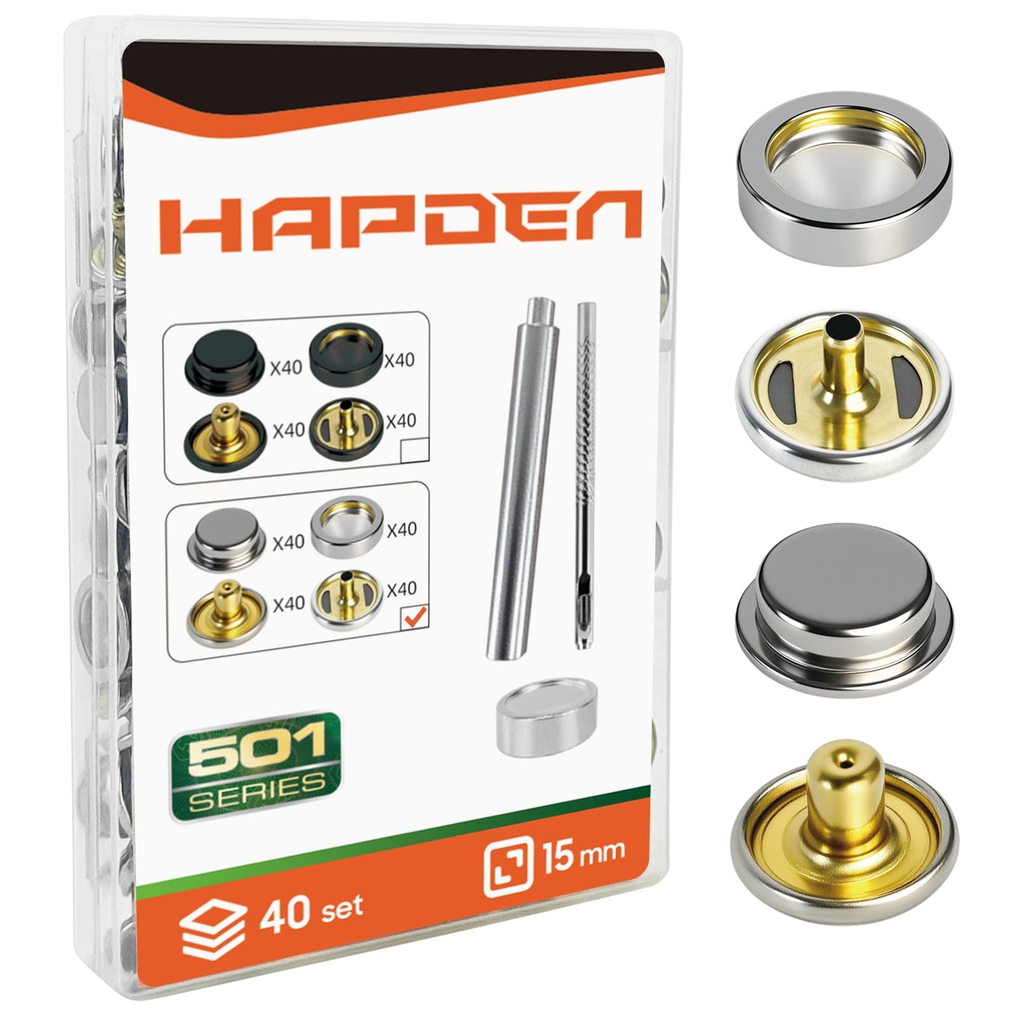 Leather Snaps and Fasteners Kit, New Upgraded 15mm 40 Set Silver Snap Button with Tools for Leather Crafting, Clothes, Fabric, Repair Decorative, Fabric, Garment Craft, DIY Crafts