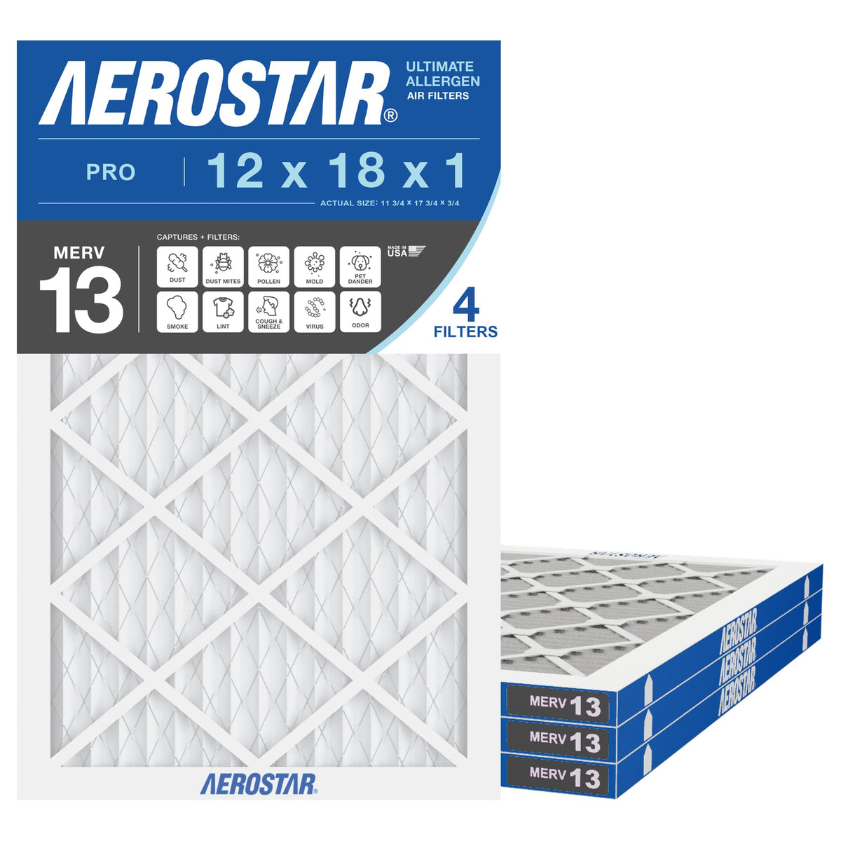 Air Filter 12x18x1 MERV 13 AC Filter (4 Count)