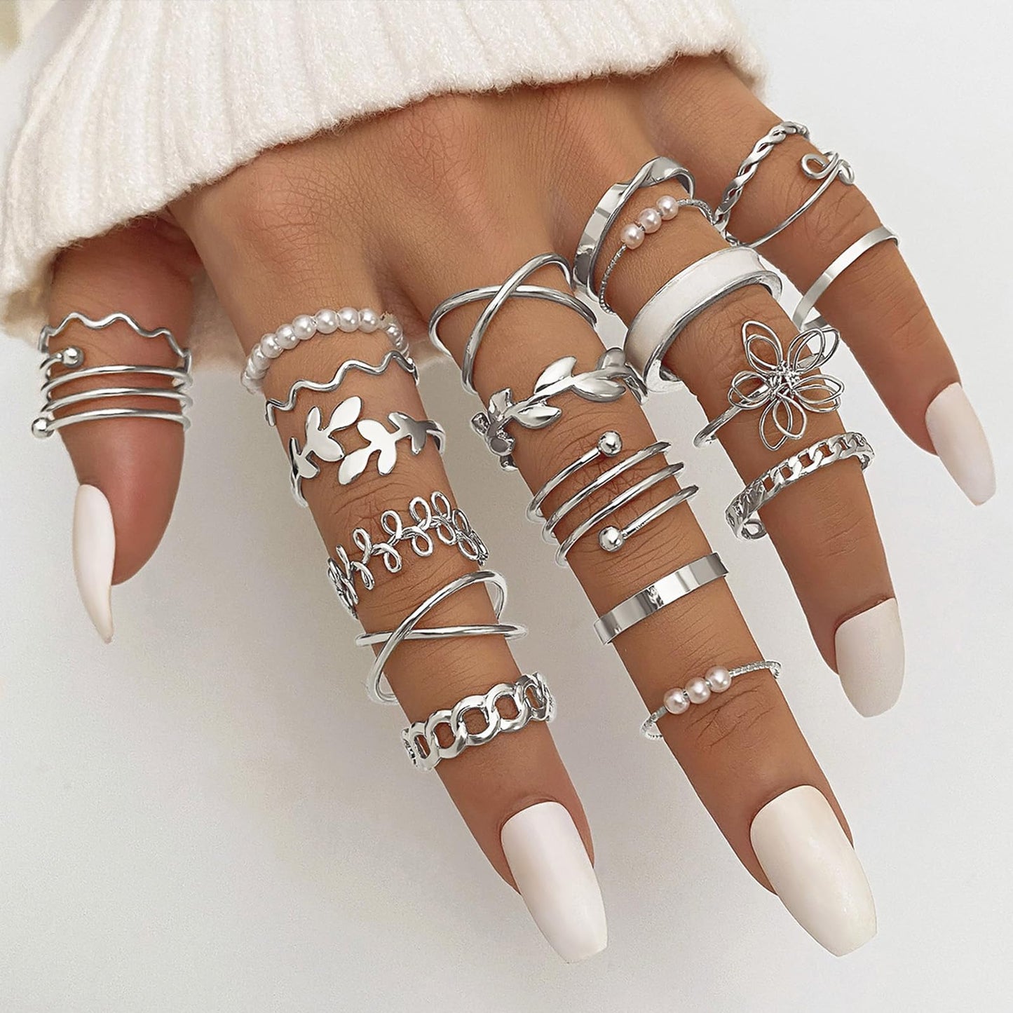 IFKM 21 Pcs Silver Knuckle Rings Set For Women Vintage Stackable Joint Finger Midi Rings Dainty Cubic Zirconia Crystal Simple Twist Hollow Cute Ring Pack Jewelry Gift