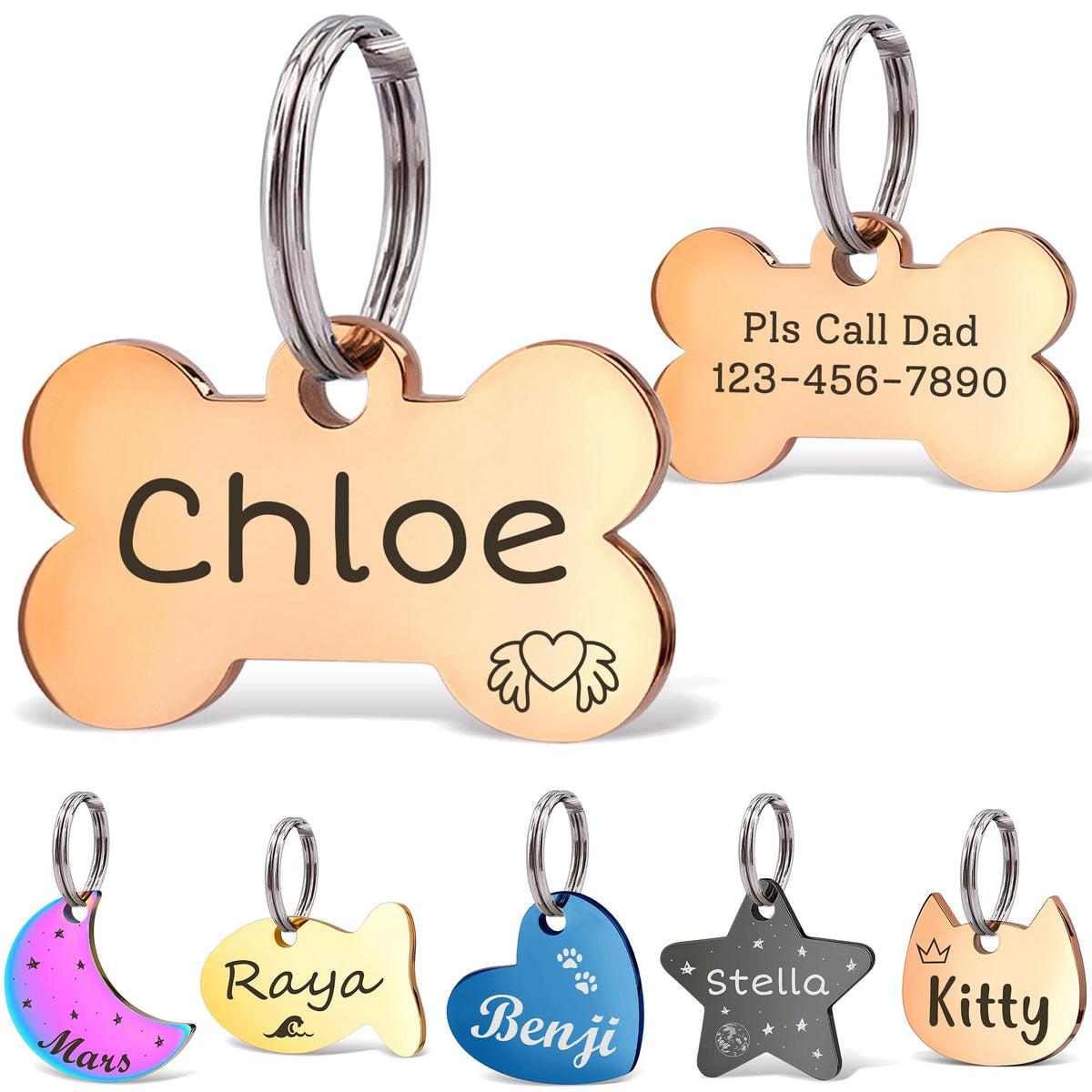 Anavia Small Size Dog Cat ID Tags, Small/XS Personalized Color Plated Stainless Steel Puppy Kitten Name Tags, Customized Engraved Nameplate Pet Collar Tag (Blue, Star)
