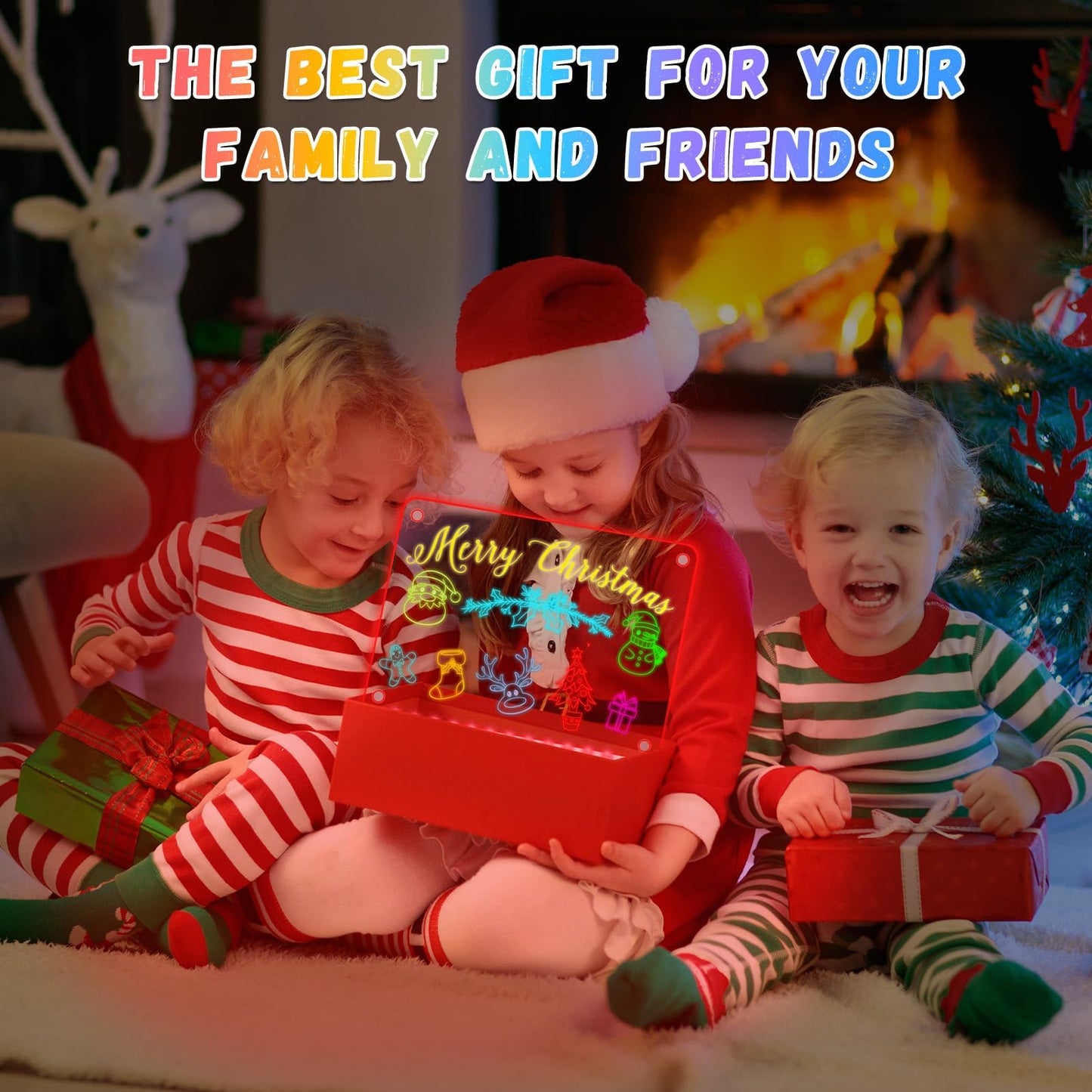 2pack Rechargeable LED Drawing Board for Kids with 7 Colors, Magnetic LED Note Lumi Board with 4 Magnets and Invisible Stand, Light up Acrylic Dry Erase Board Gift Toy for Kids/Girls
