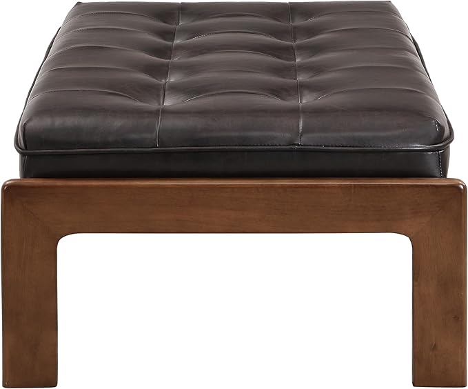Christopher Knight Home Penley Modern Rectangular Faux Leather Upholstered Living Room Ottoman Bench/Coffee Table, Rubberwood Frame, Tufted Large Sofa Footstool, Multi-Functional, Dark Brown+Walnut