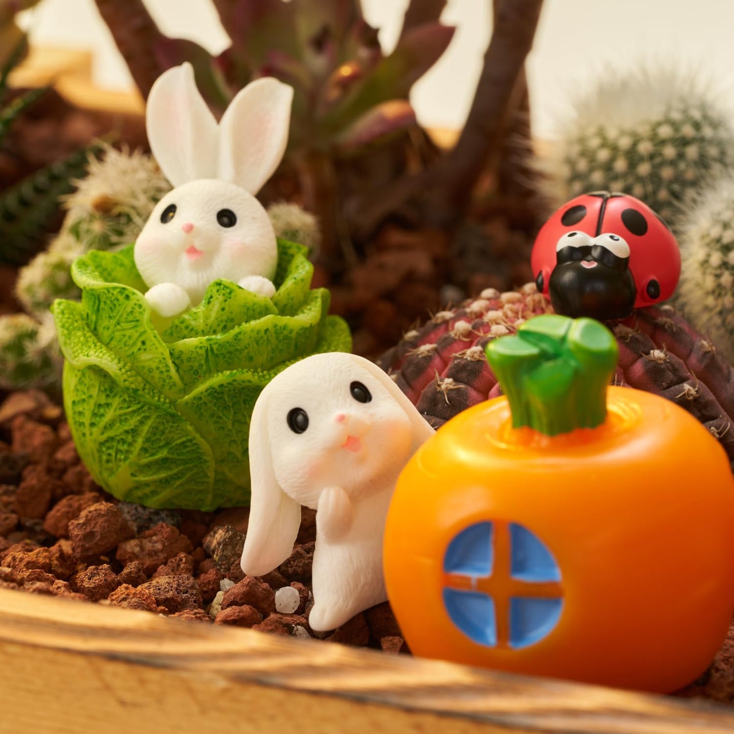 Nashibowu 24Pcs Mini Rabbits Fairy Garden Accessories DIY Kit, Miniature Garden Set with Mini Resin Animals, Tiny Bunnies, Squirrels, Mushroom Figurines, for Terrarium Micro-Landscaping Decorations