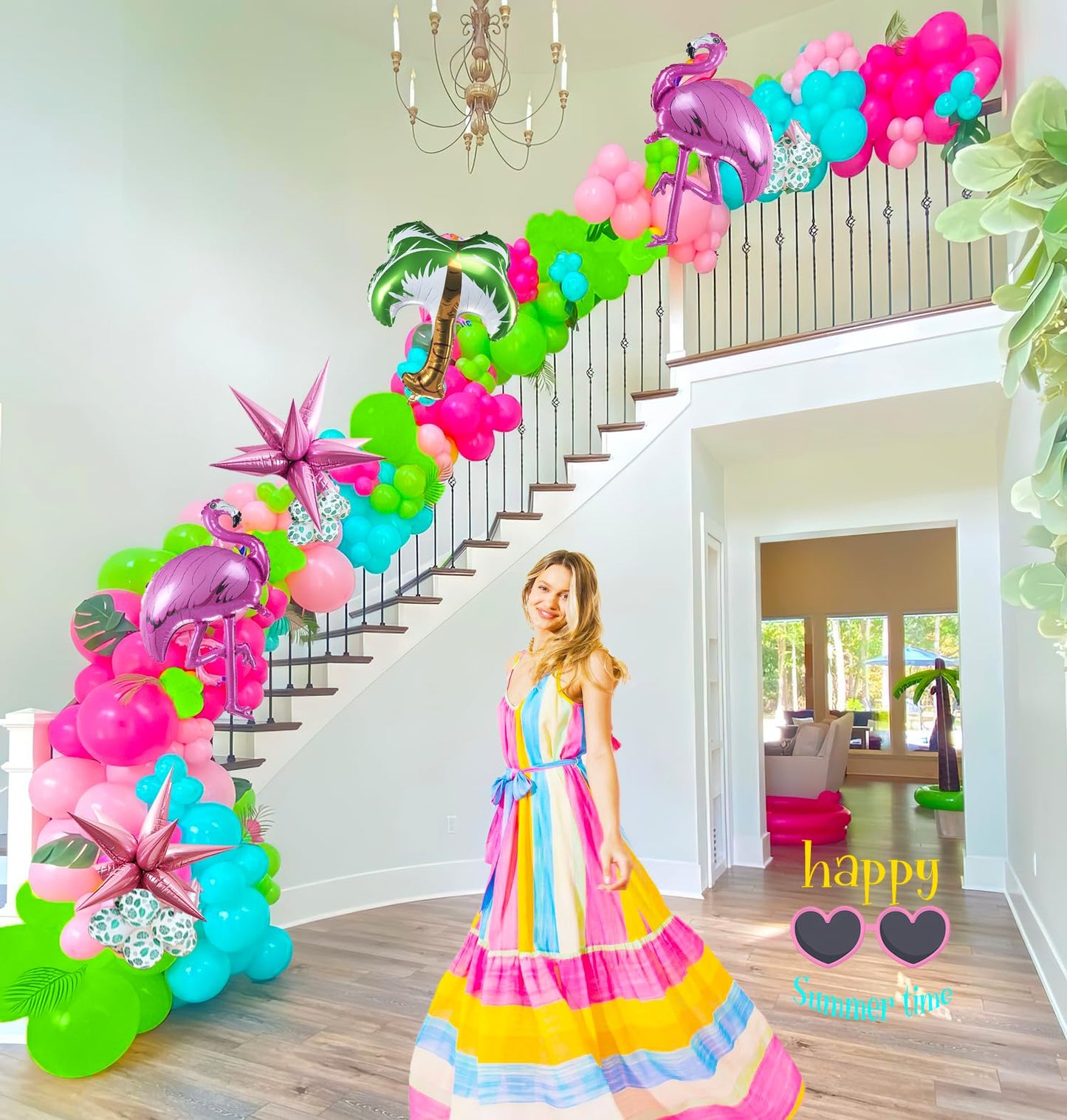 Tropical Luau Balloon Arch Kit - 126Pcs Flamingo Party Decorations with Teal Blue Pink Green Balloons, Palm Print & Pineapple Foil Balloons - Perfect for Hawaiian Aloha Summer Beach Birthday Party