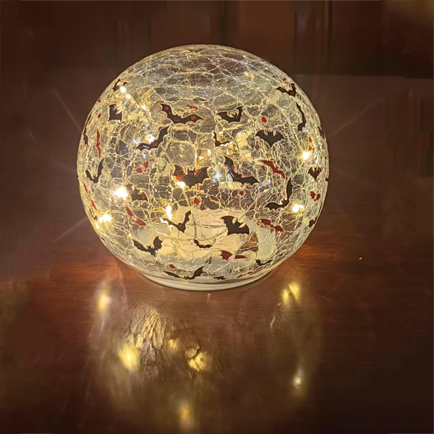 GASTAT Halloween Glass Globe Light with Crackled Crystal Effect, LED Bat Blood Design Tabletop Decorative Lamp for Home Garden Party