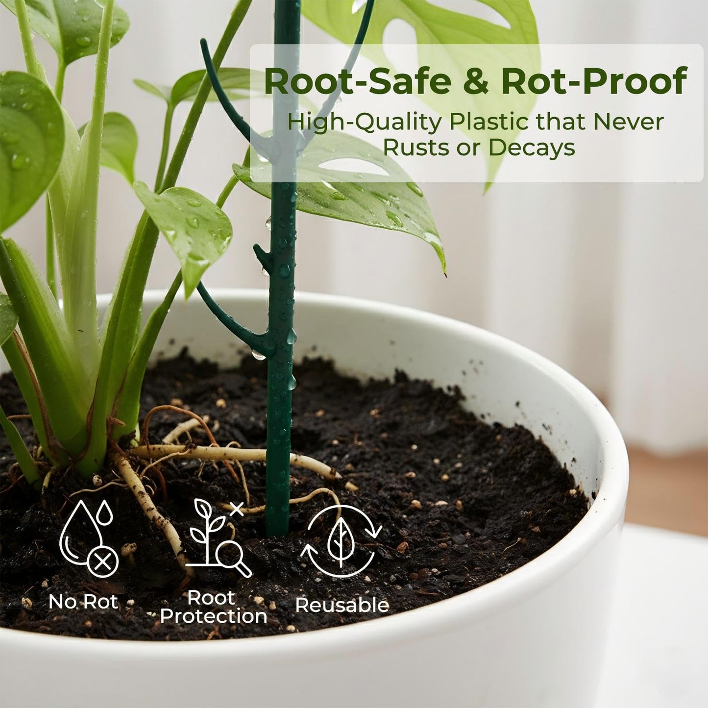 Monstera Plant Support Stakes Indoor - 10 Pack Stackable Garden Trellis for Potted Climbing Pothos Support - Durable All-in-One Tall Plant Sticks Pole for Modern Home Gardening (10 Pack)