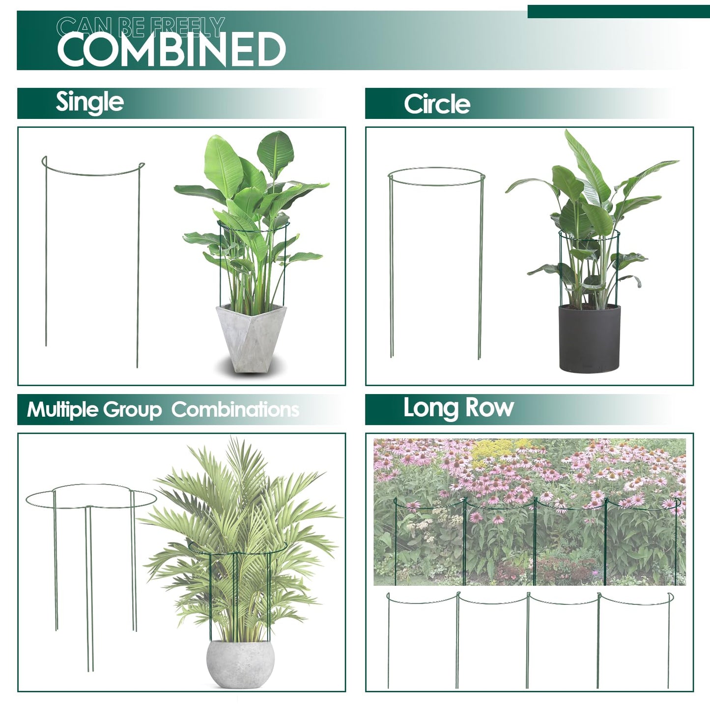 LKSSZS 12 Pack 30 inch Plant Support Stakes, Heavy-Duty Half Round Peony Support, Garden Plant Stakes Cage for Outdoor Plants, Peony, Tomato, Hydrangea, (15ln Support +15ln Stainless Extension Tubes)