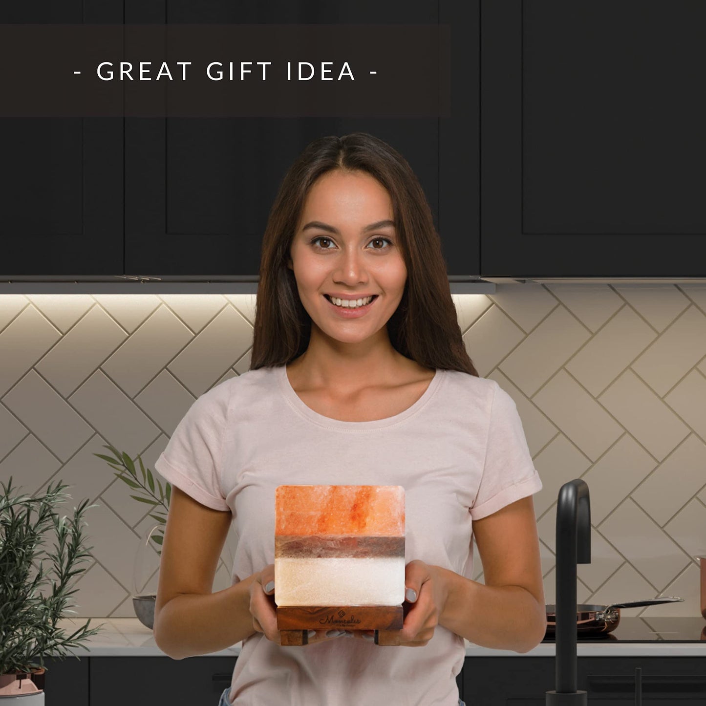 MONSALIS Dual Illumination Salt Rock lamp - Modern Square Pink White and Grey Design of Salt Lamps with dimmer, Adjustable Glow. 100% Real Large Himalayan Crystal Salt Night Light