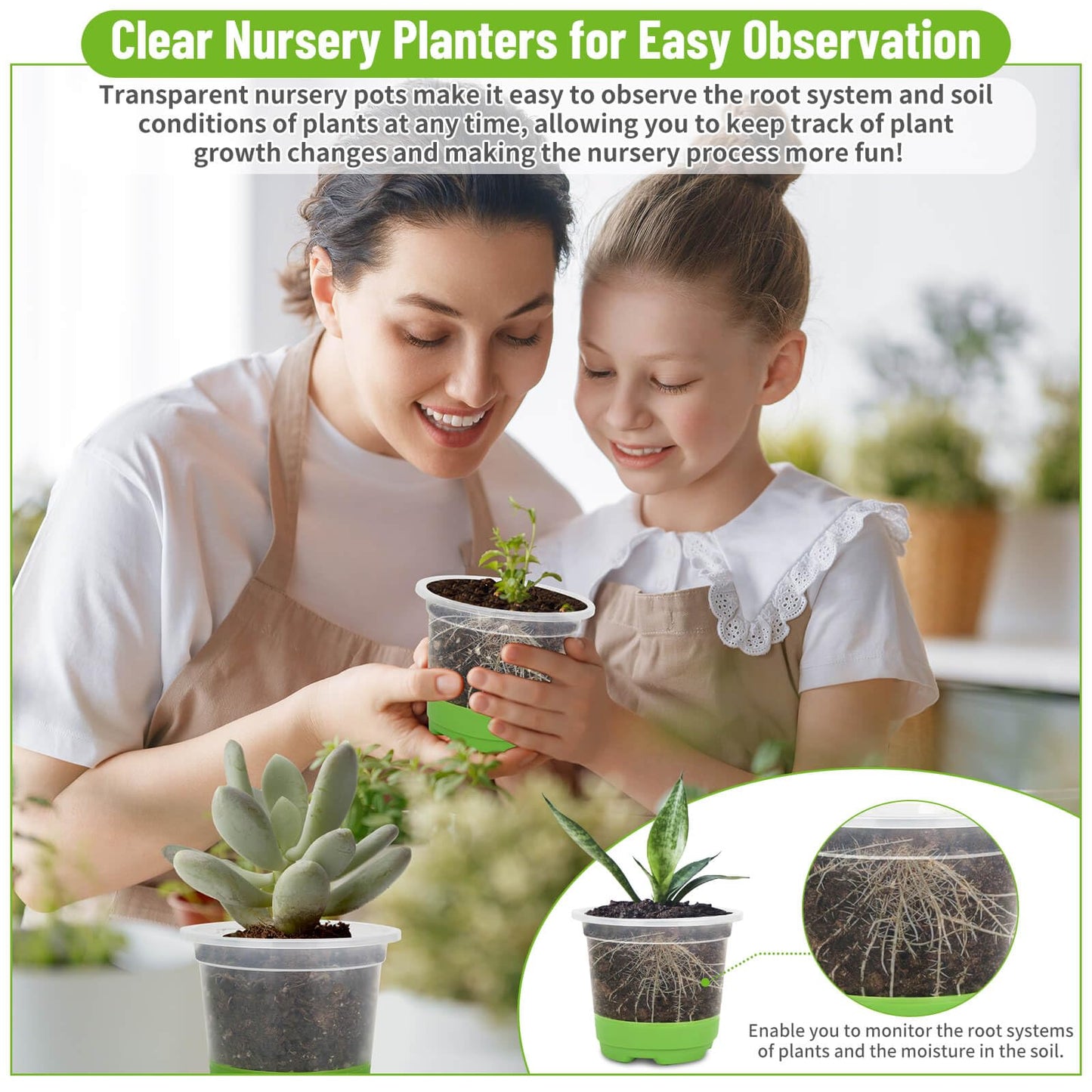 Caffox 57PCS Reusable Seed Starter Kit Includes 26 Packs 4" Clear Nursery Pots with Silicone Base, Repotting Mat, Gardening Gloves, Plant Labels and Seedling Tools for Easy Transplant