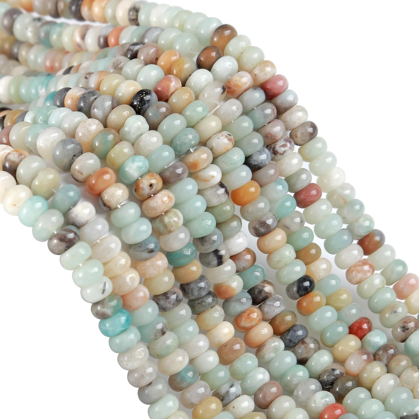 76pcs 5x8mm Natural Stone Flower Amazonite Rondelle Spacer Loose Beads Abacus Disk Stone Round Loose Gemstone Beads for Jewelry Making DIY Bracelet Necklace