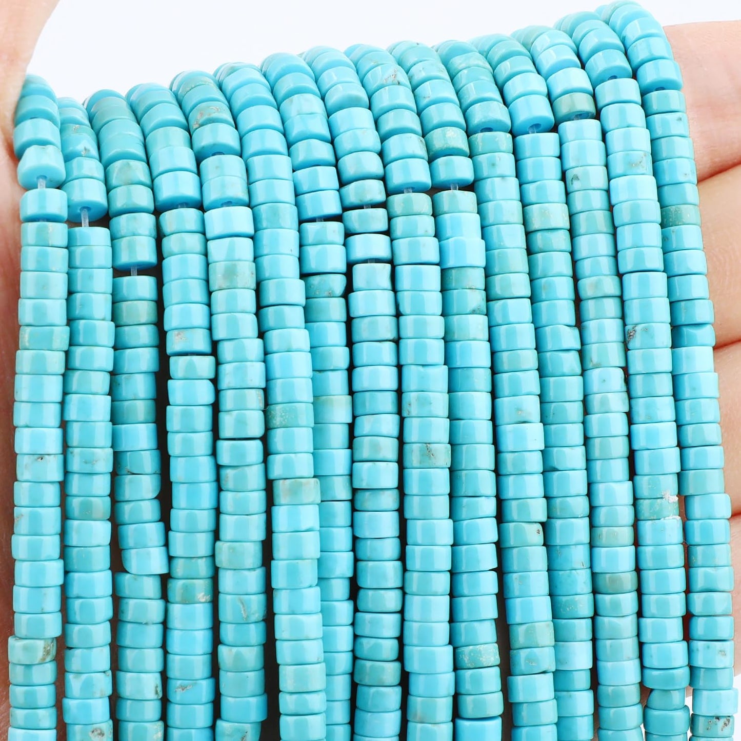 Natural Blue Turquoise Heishi Spacer Beads Loose Semi Precious Flat Round Gemstone Disc Shape Stone for Beading Jewelry Making 4x2mm 15.5"