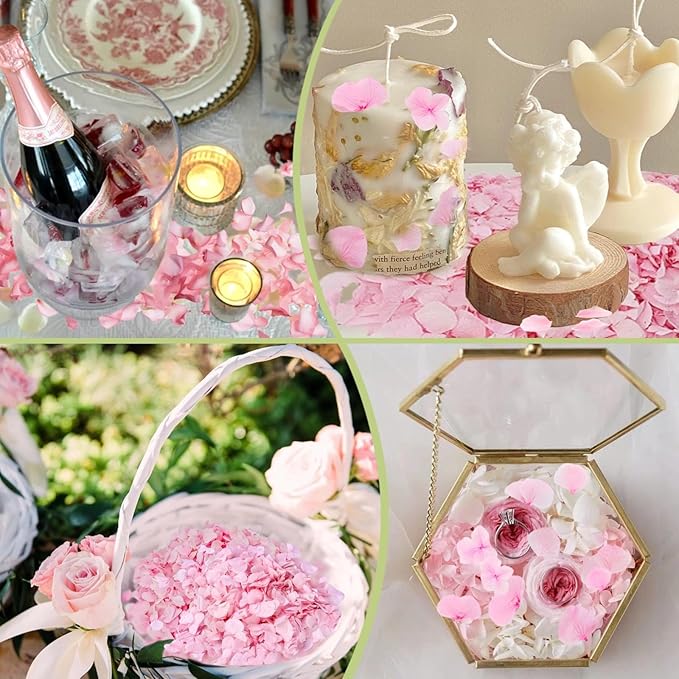 1500Pcs Real Hydrangea Pink Dried Flower Petals - 1.06 oz Natural Dried Pink Petals for Romantic Night, Her Set, Proposal Decor, Flower Girl Basket (30g)
