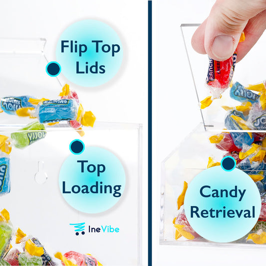 Inevibe Candy Dispenser - Bulk Acrylic Storage Holder with Two Lids for Countertop or Wall Mount - Store Chocolate, Treats, Sweets, and Snacks (1)