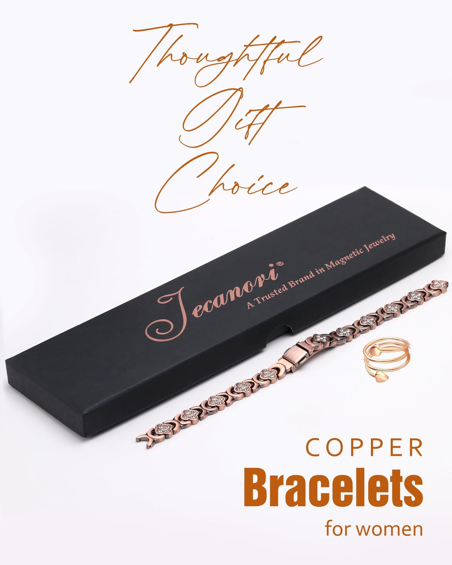 Jecanori Copper Magnetic Bracelets for Women&Ring, Pure Copper Bracelet with 3500 Gauss Magnets,Ideal Gift