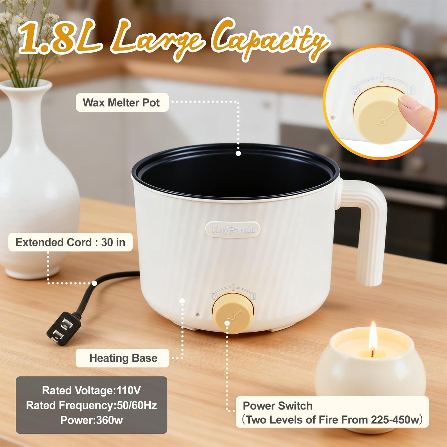 AOTOIE Wax Melter for Candle Making, Wax Melters Pot with Silicone Pouring Spout, DIY Candle Making Kit Included Centering Device, Stirring Spoon, Wicks, Wick Stickers,Wax Melter Supplies
