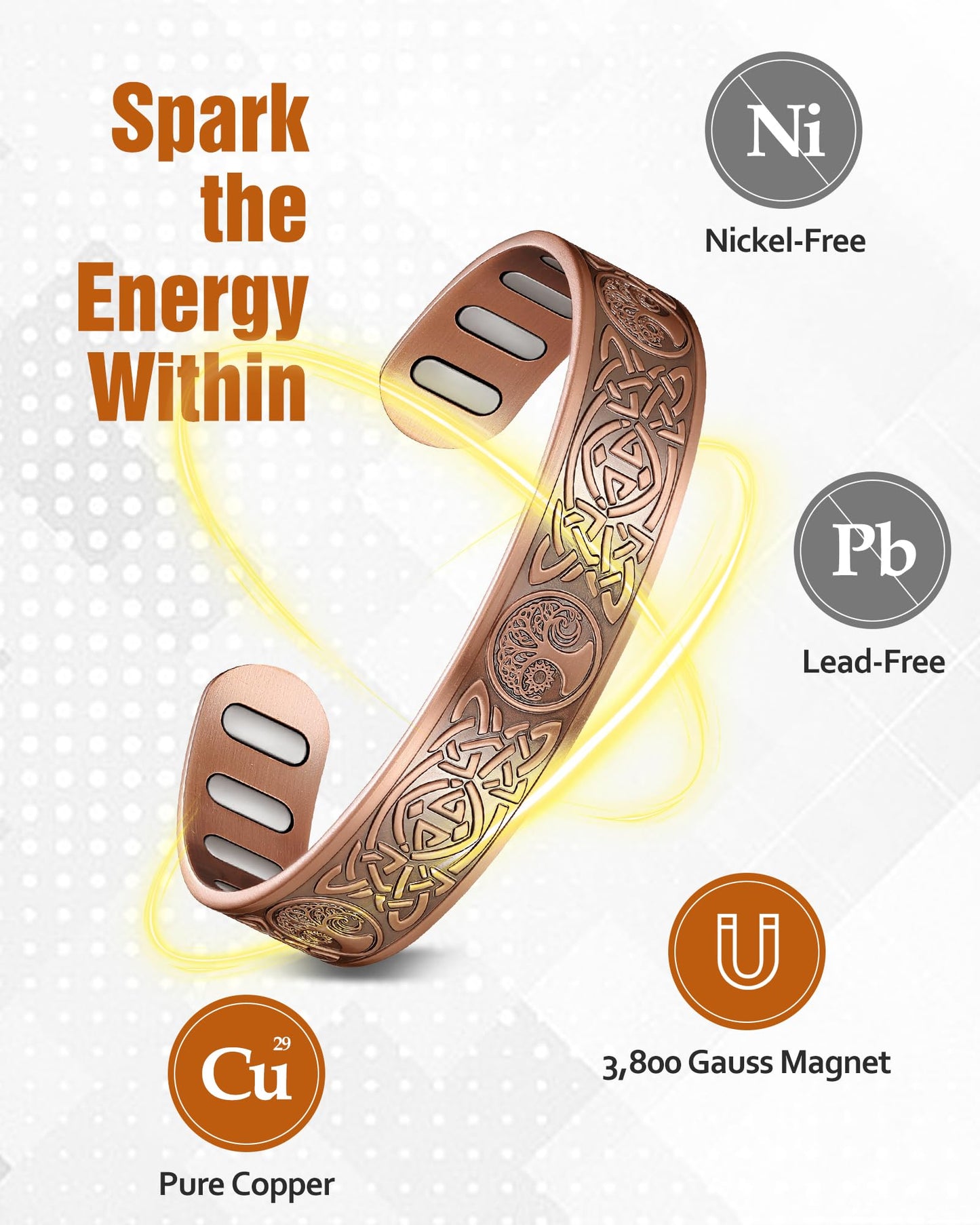 Jecanori Copper Magnetic Bracelets for Men and Women–Upgraded Oval Magnets-Adjustable Cuff Bangles