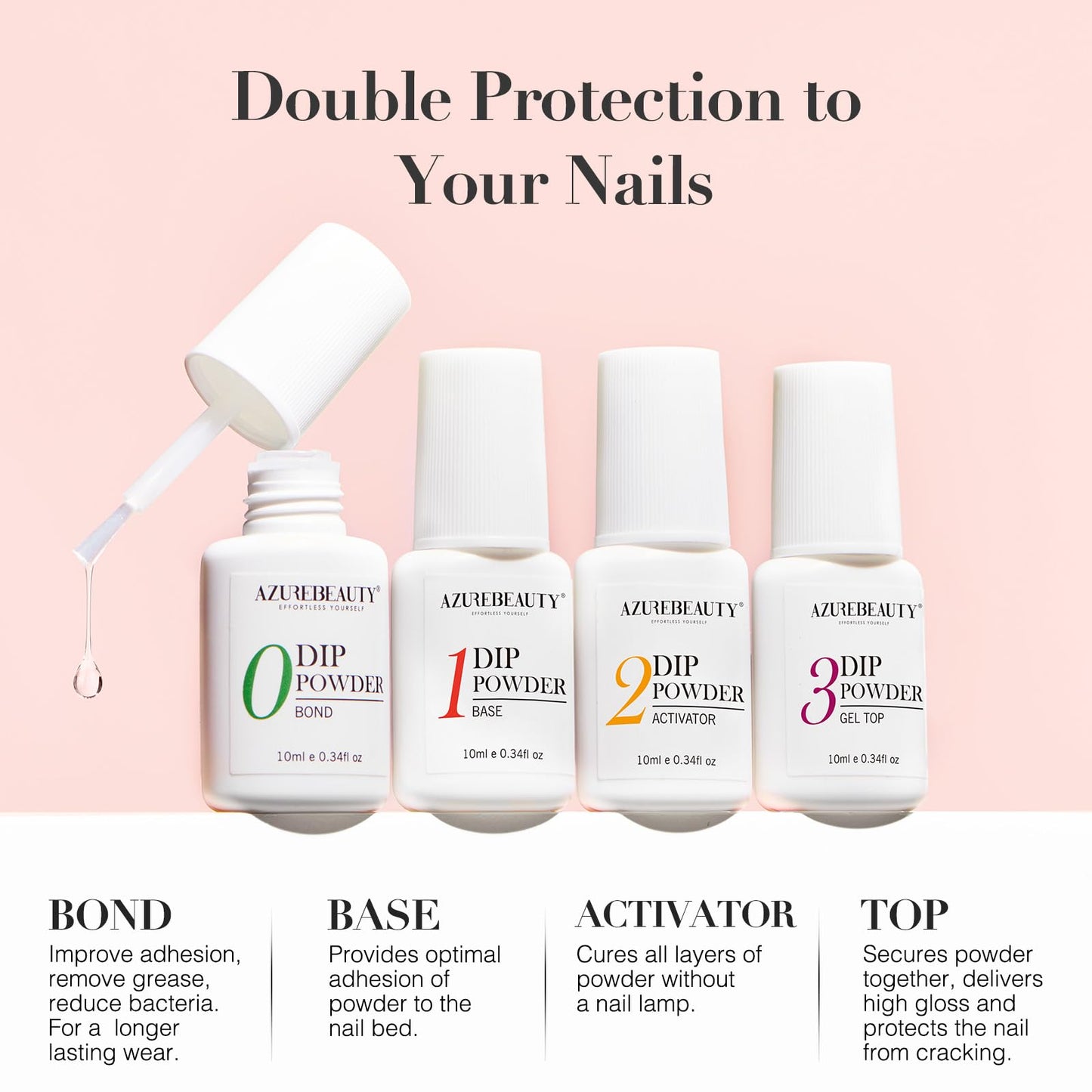 AZUREBEAUTY Clear & White Dip Powder Nail Kit, 28g/1Oz 15 Pcs Essential Dipping Build Powder with Basics Dip Powder Liquid Set Top & Base Coat Bond Activator for Beginners Nail Manicure Salon Home