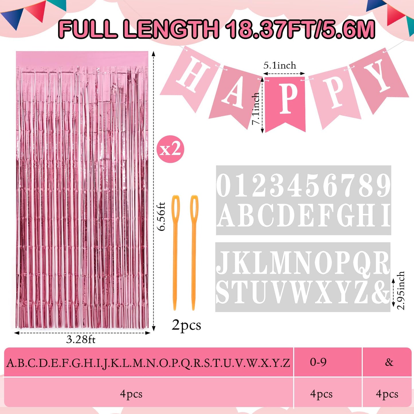 Mooliwe 173 Pcs DIY Custom Banner Kit Make Your Own Custom Letter Banner Sign for Birthday Wedding Decor Include 20 Paper Pennant 148 Letters Numbers with Fringe Curtain Rope Threading Device (Pink)