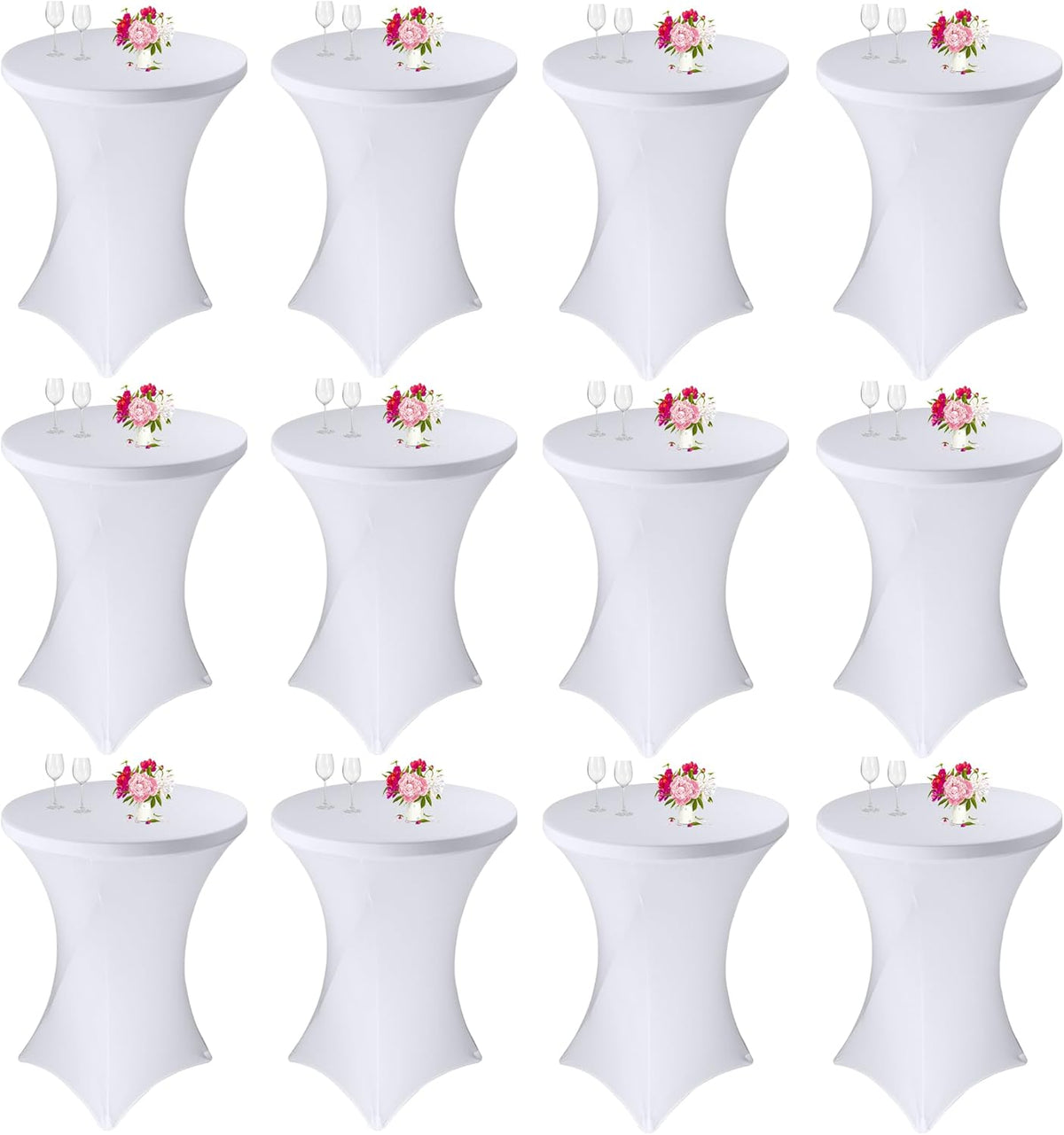 12 Pack Cocktail Spandex Tablecloth 32"x43" Cocktail Table Cover Fitted for High Top Round Table for Bar Wedding Birthday Party Banquet (White)
