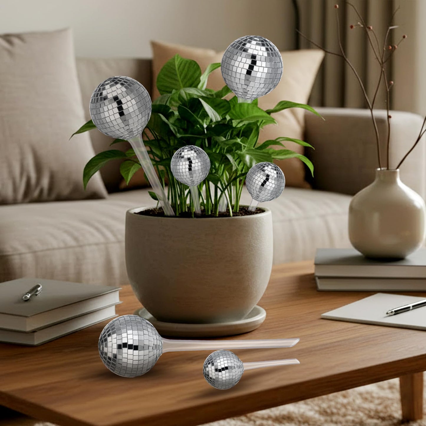 Novabright 6 Pcs Plant Self Watering Disco Ball Globes 10.6in and 5in Disco Self Watering Globes Planter Insert Decorative Automatic Drip Irrigation Devices for Indoor Outdoor