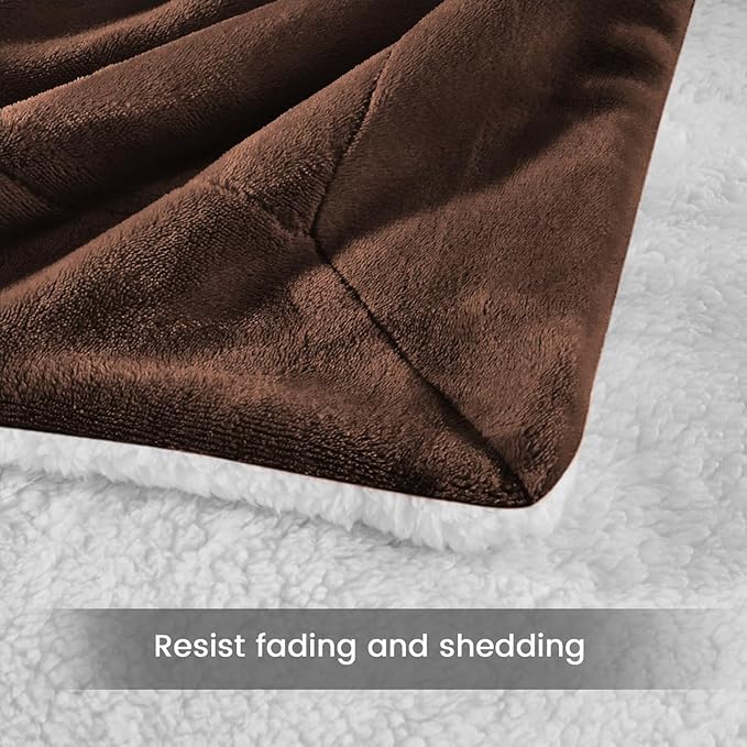 IR Imperial Rooms Sherpa Blankets Queen Size - Thick and Warm Blankets for Winter, Reversible Soft and Fuzzy Fluffy Queen Size Blanket for Bed, Coffee, 90x90 Inches