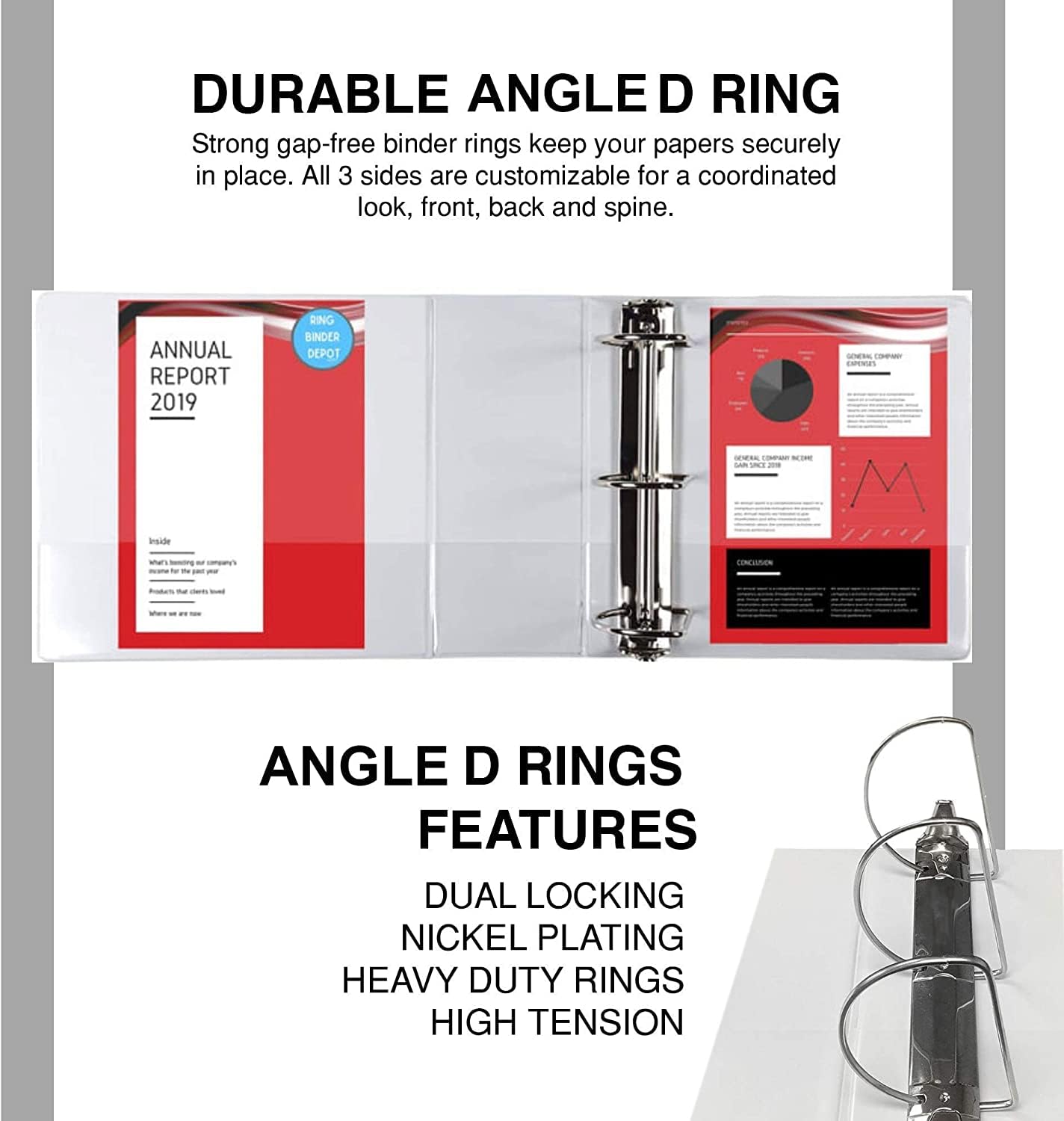 4 Pack of 6 Inch 3 Ring Binder with Locking Angle D Rings, Professional Heavy Duty Large Storage Binder with Pockets, Fits 8.5 x 11 Inch Sheets, Non-Stick Clear View Cover, Customizable, White