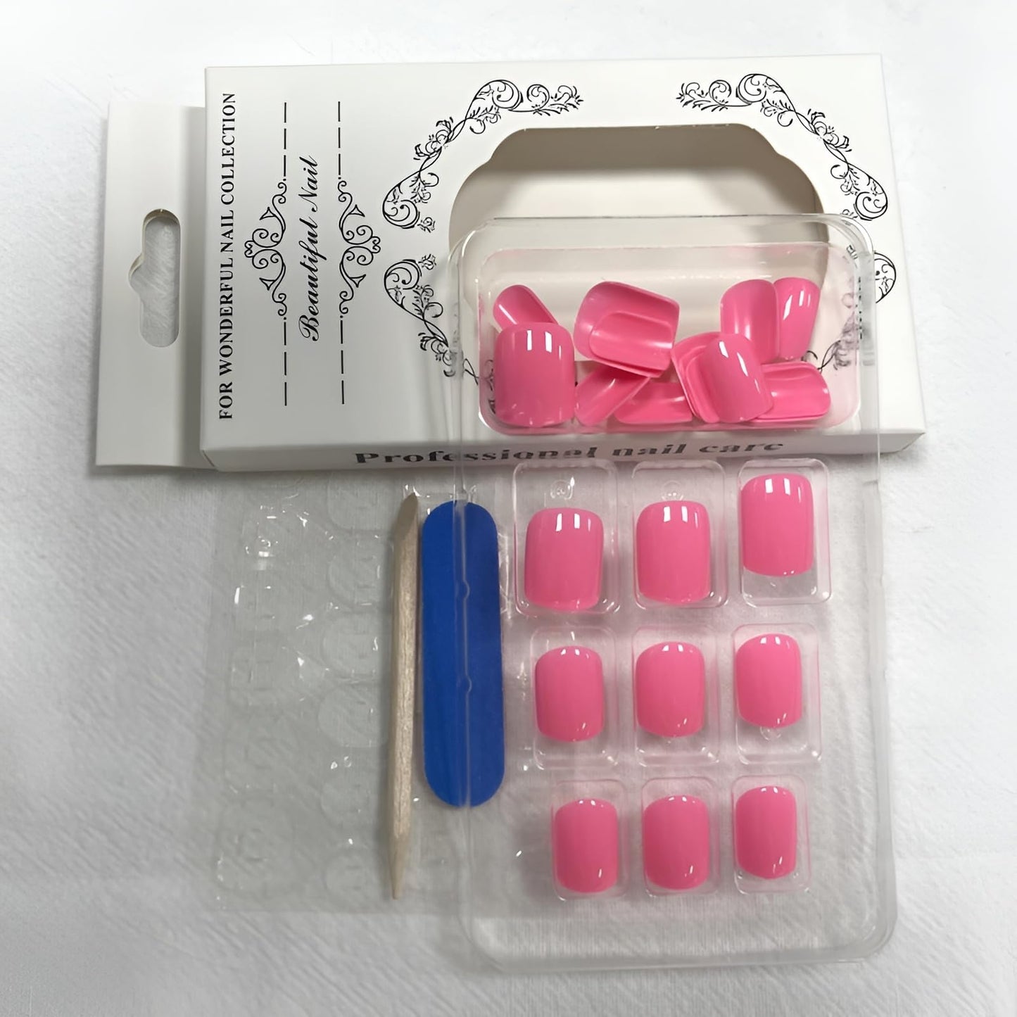 Pink Press on Nails Short Square Fake Nails Solid Color False Nails Press ons Acrylic Nails Glossy Glue on Nails Stick on Nails for Women and Girls
