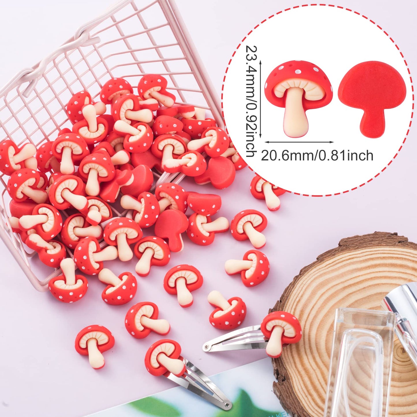 PAGOW 50 pcs Mini Cute Resin Mushroom Decorative Creative Flatback Cabochons Red Sliced Charm DIY Scrapbooking Embellishment Craft Making Phonecase Hairpin Hair Clip Jewelry