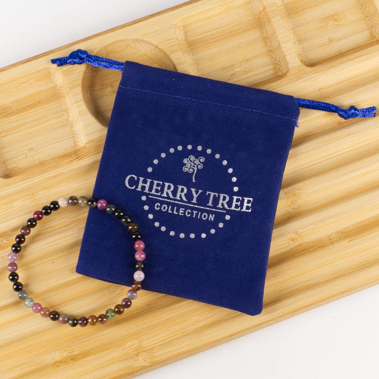 Cherry Tree Collection - Small, Medium, Large Sizes - Gemstone Beaded Bracelets For Women and Men - 4mm Round Beads (Tourmaline, Small)