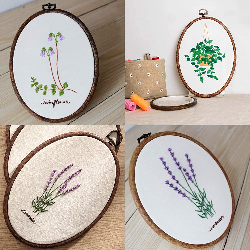 Jupean Embroidery Hoops, 7.5'' 9.2'' Oval Embroidery Hoop, Imitated Wood Display Frame with 30 Pieces Embroidery Needles, Embroidery Frame and Cross Stitch Hoop for Art Craft Sewing and Wall Hanging