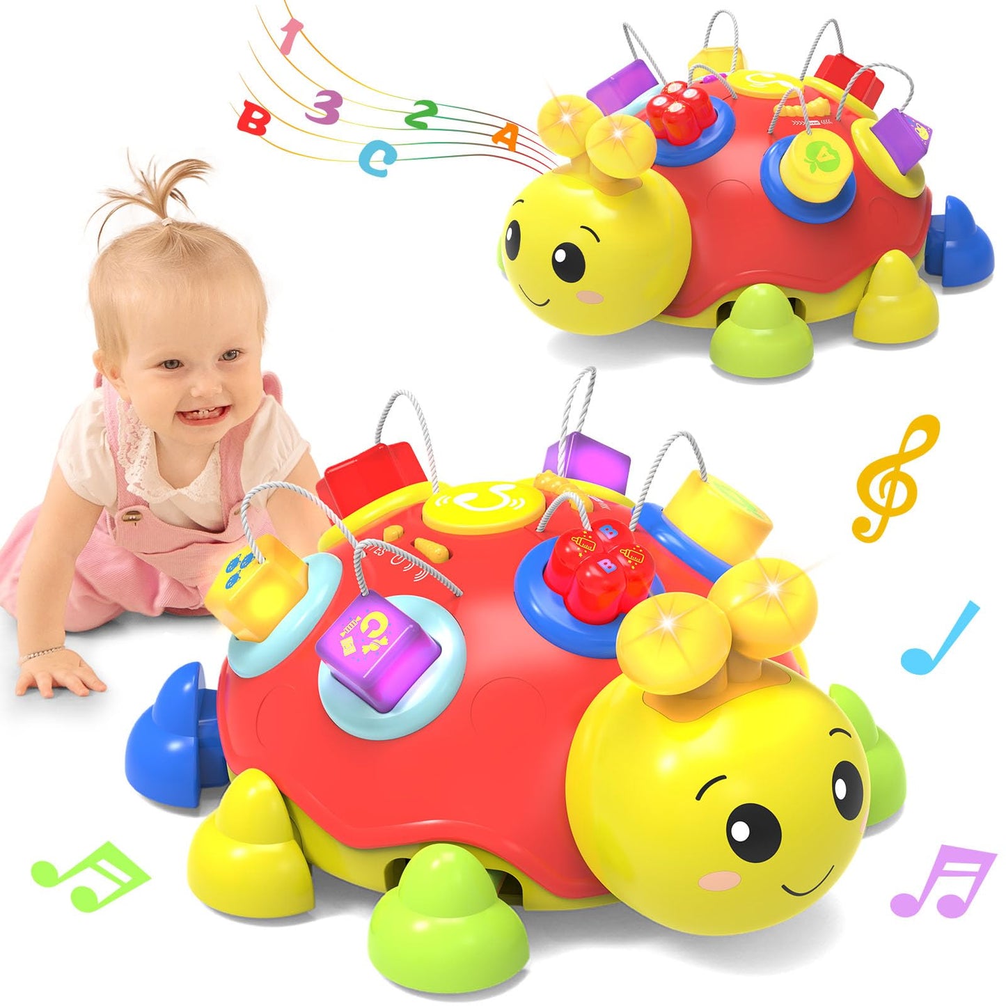 Holaxander Baby Gift Set for 0-6-12+ Months (1 * Baby Ladybug Musical Toy & 1 * Musical Plush Elephant Toy)