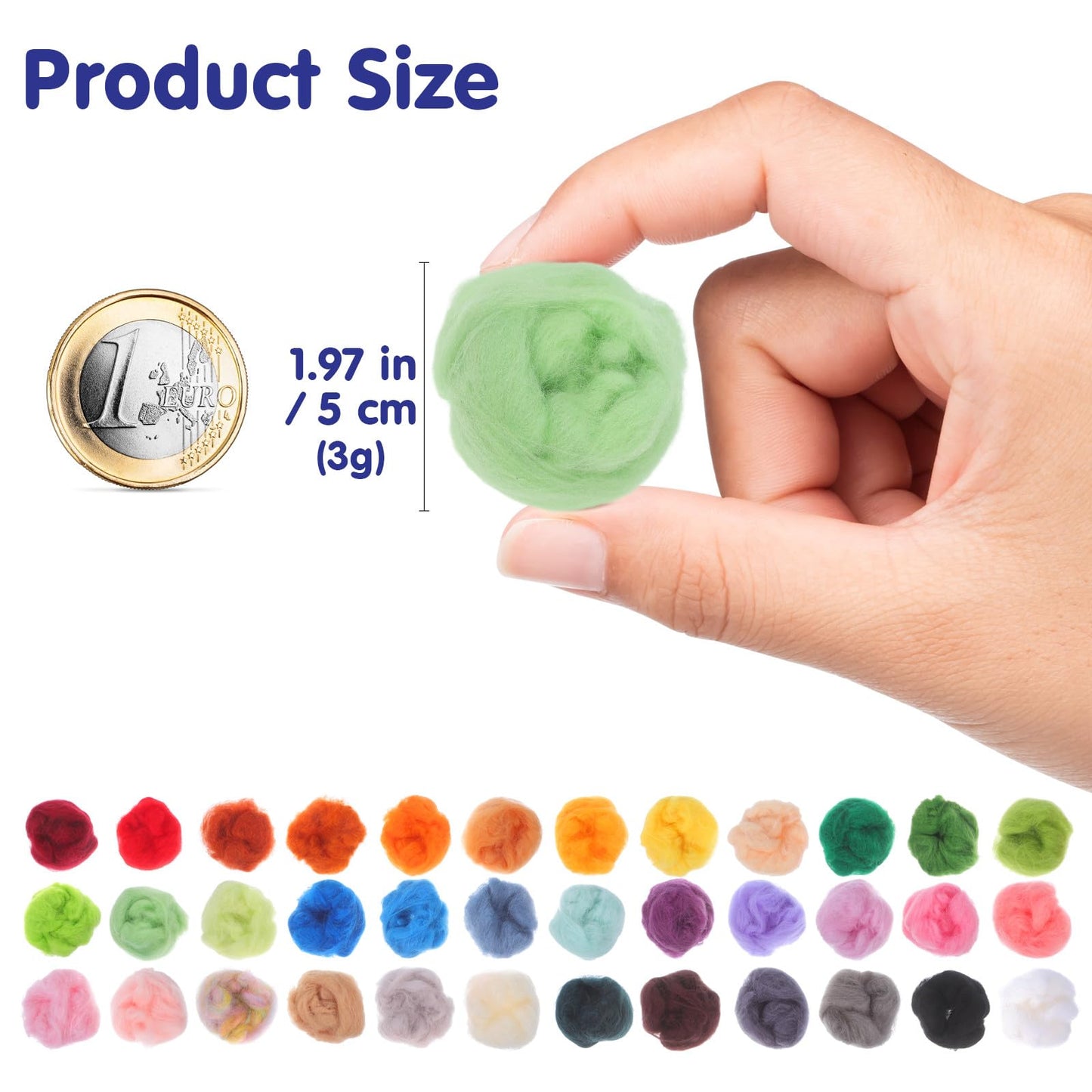 Uonlytech 36 Colors Wool Roving for Needle Felting DIY Crafts with Reusable Pouch Wool Fiber Yarn for Handmade Needlecraft and Wet Felting Projects 1.96X1.96X1.96 Inch