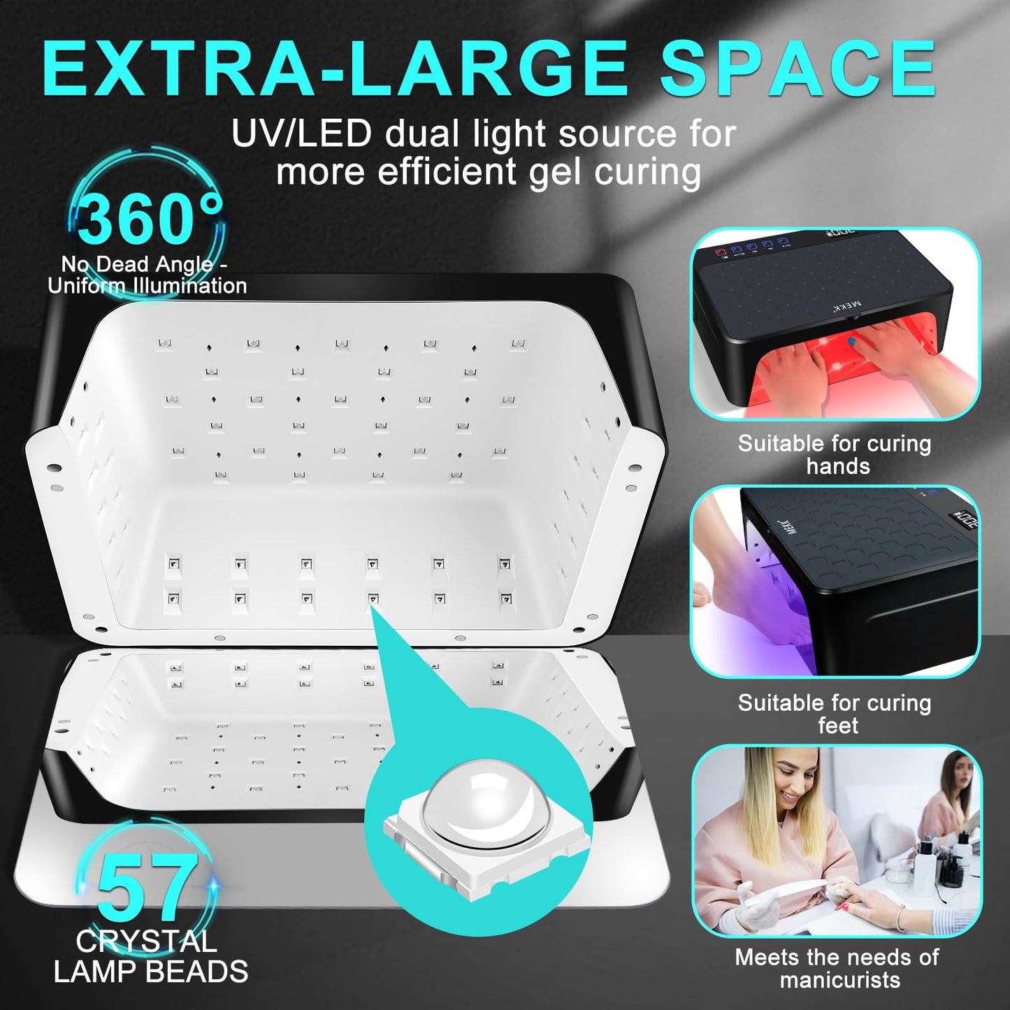 MEKK Professional UV LED Nail Lamp - Luxury Cordless UV Light for Gel Nails with Red Light Skincare,4+2 Timer Modes,Two-Hand Design, Nail Lamp for Salon & Home-Black