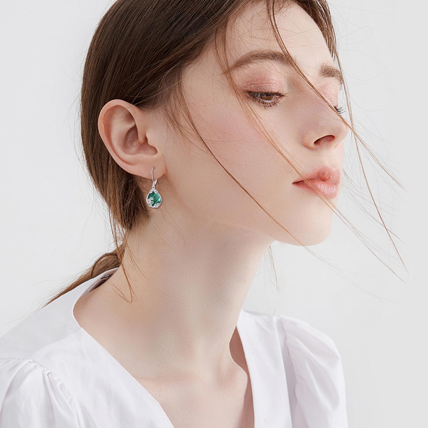 POPLYKE Malachite Filigree Teardrop Drop Dangle Earrings Sterling Silver Leverback Earrings Malachite Jewelry Gifts for Women