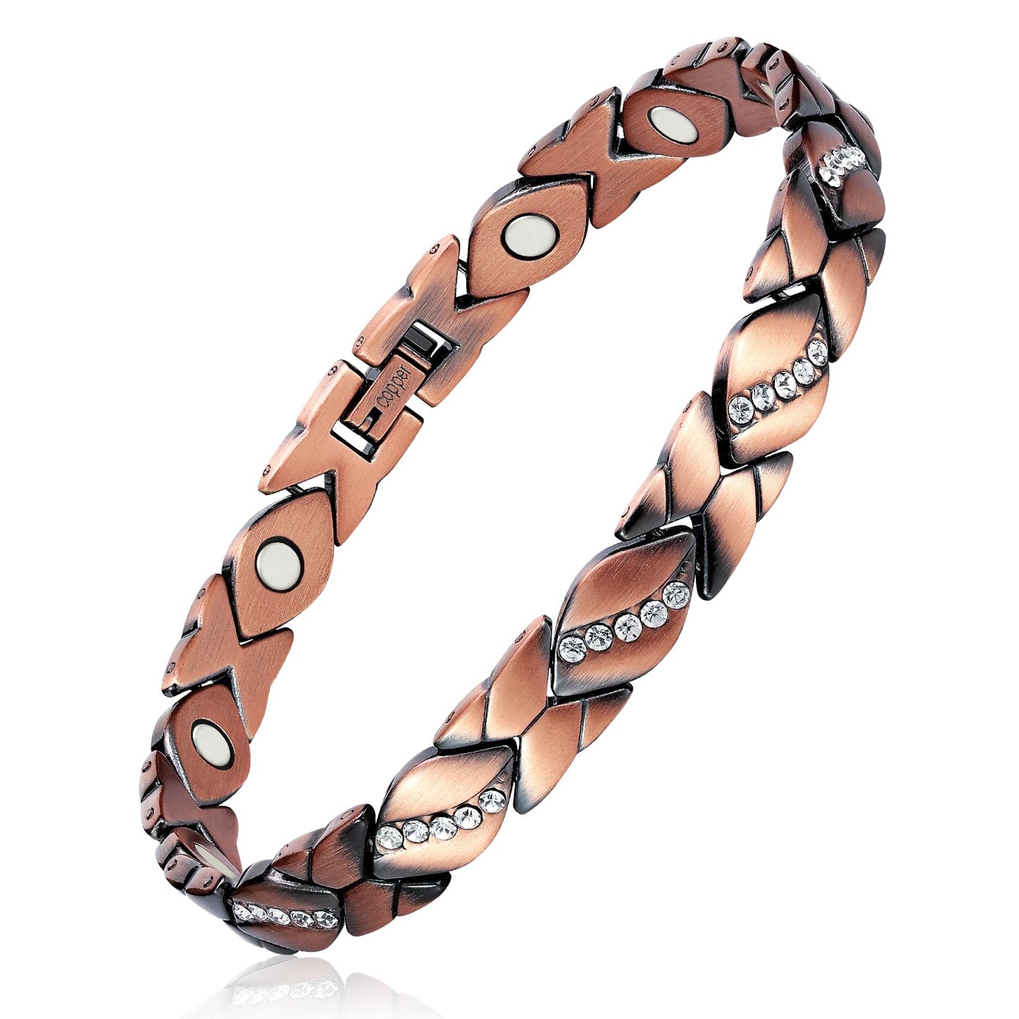 Feraco Copper Ankle Bracelet for Women, 99.99% Pure Copper Magnetic Anklet with 3500 Gauss Neodymium Magnet, Adjustable Jewelry (X Shape with Crystals)
